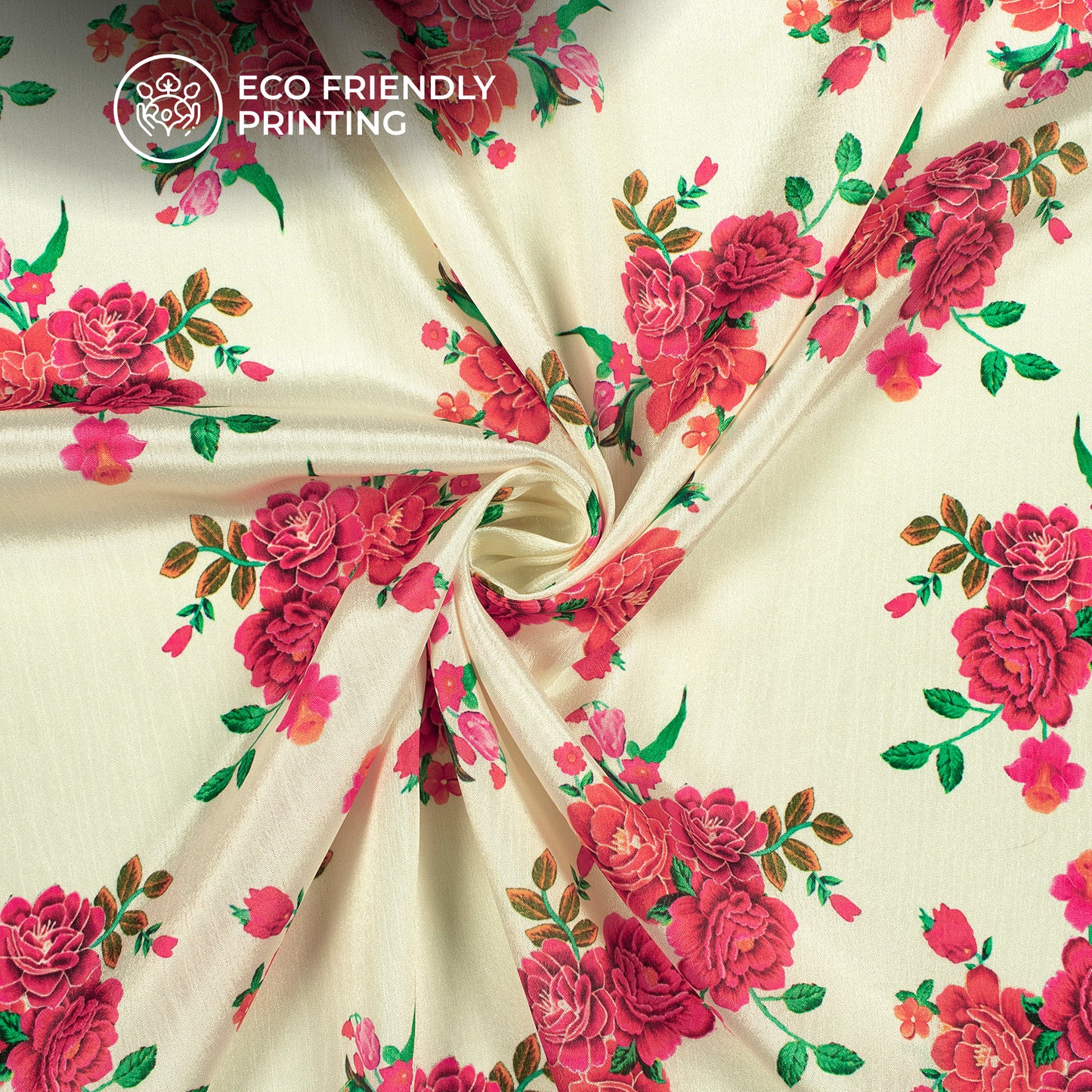 Cream And Red Floral Digital Print Poly Chinnon Chifon Fabric