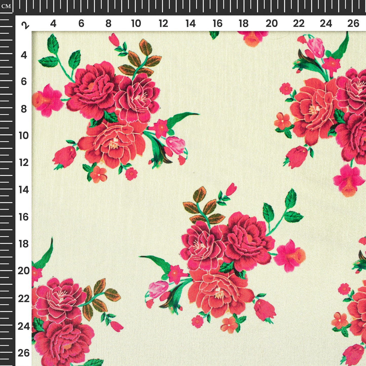 Cream And Red Floral Digital Print Poly Chinnon Chifon Fabric