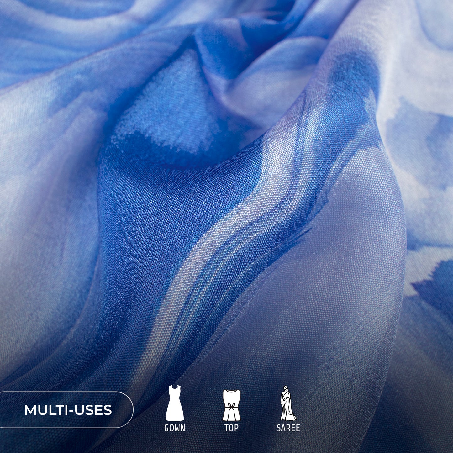 Sky Bule Absract Digital Print Poly Chinnon Chifon Fabric