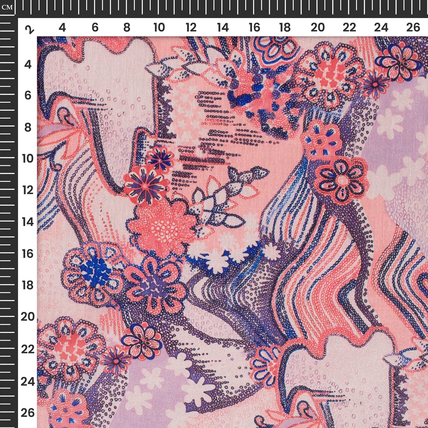 Peach And Blue Floraldigital Print Poly Chinnon Chifon Fabric