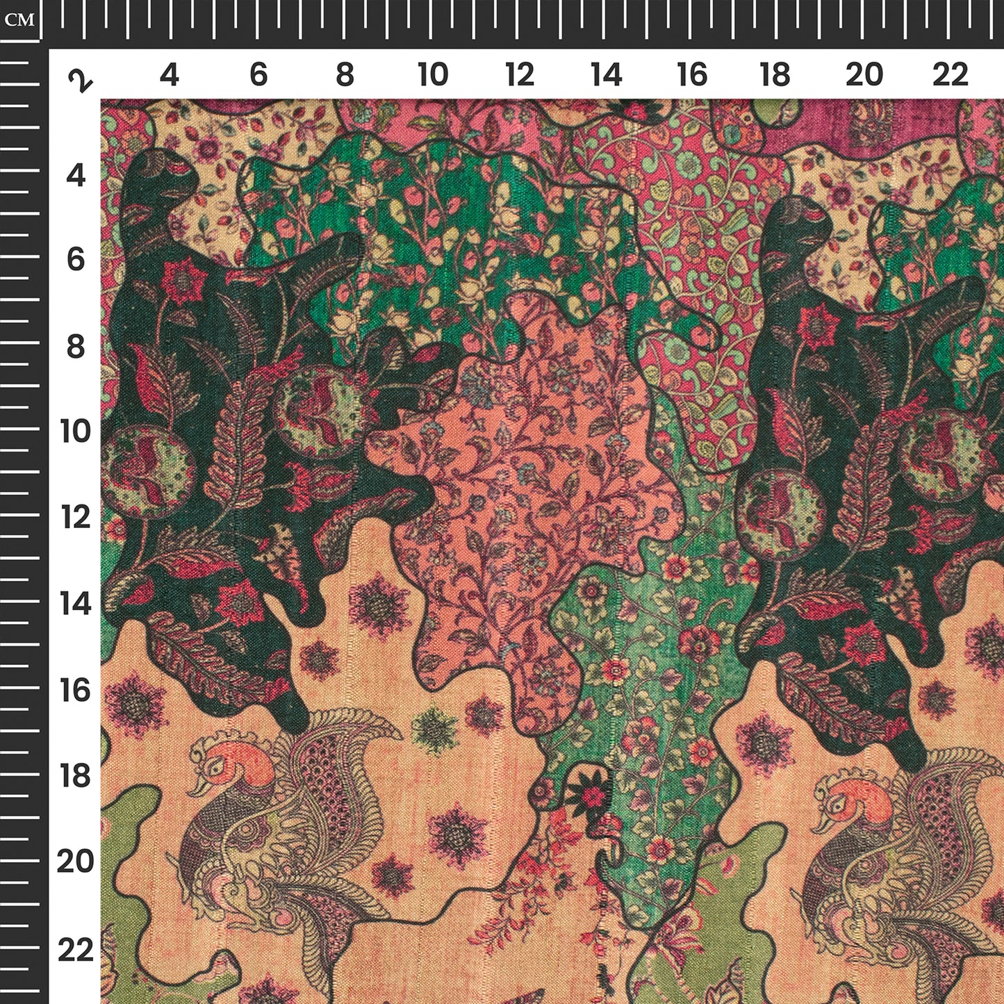 FolkFusion- Designer Abstract Folk Digital Print Art Tusser Silk Fabric