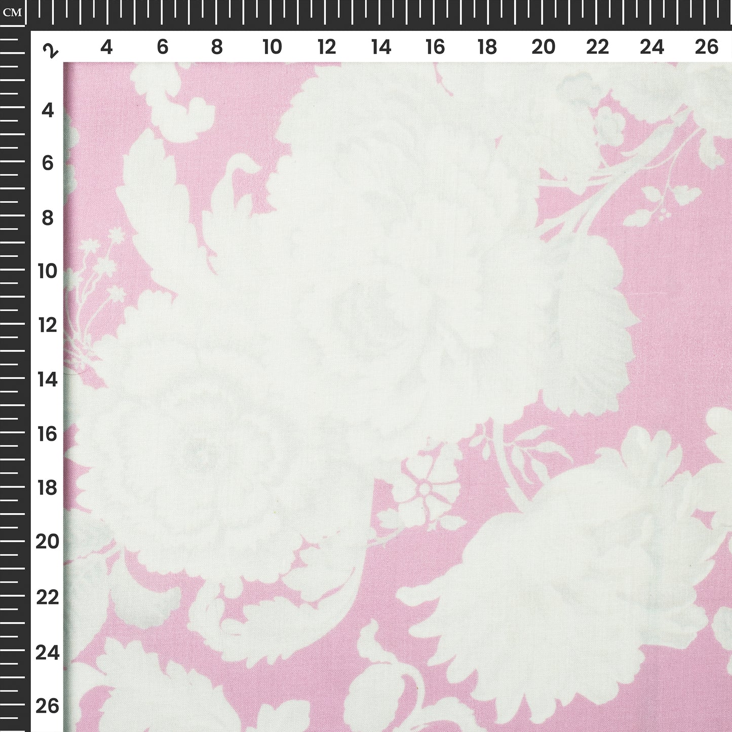 Baby Pink Back Ground White Shadow Floral Digital Print Poly Cambric Fabric
