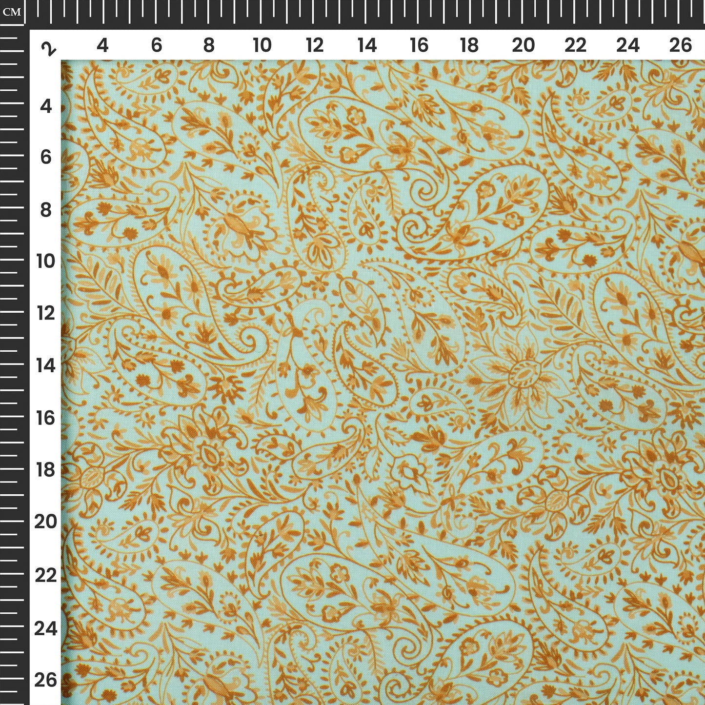 Powder Blue Back Ground Golden Paisley Digital Print Poly Cambric Fabric