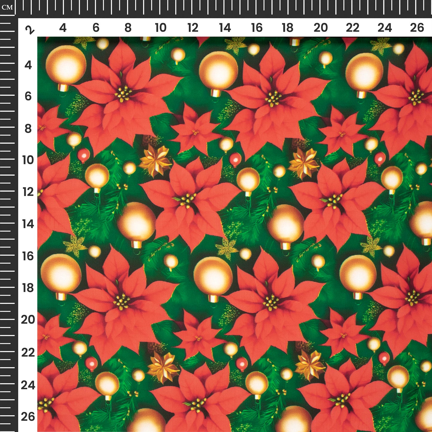 Popular Modified Leaves With Christmas Ornaments Digital Print Imported Satin Fabric