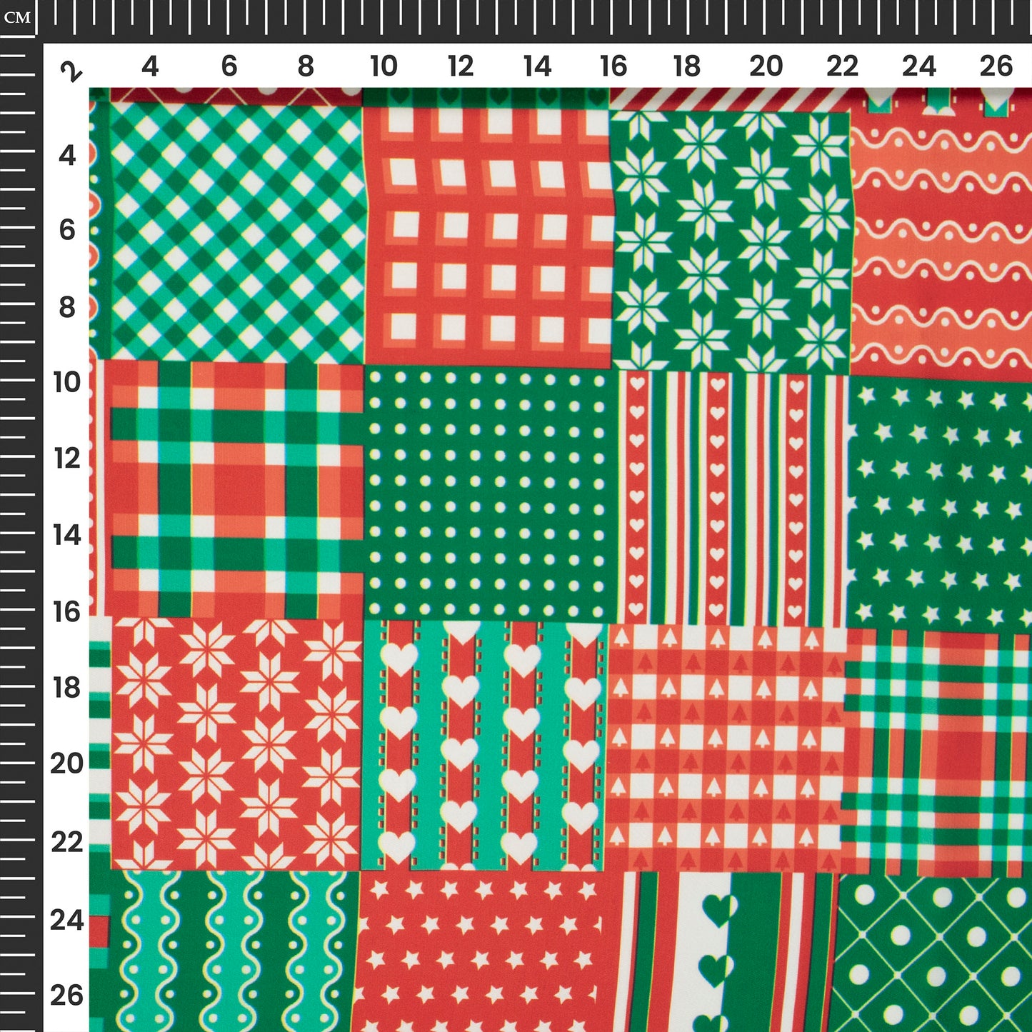 Seamless Patchwork Christmas Theme Digital Print Imported Satin Fabric