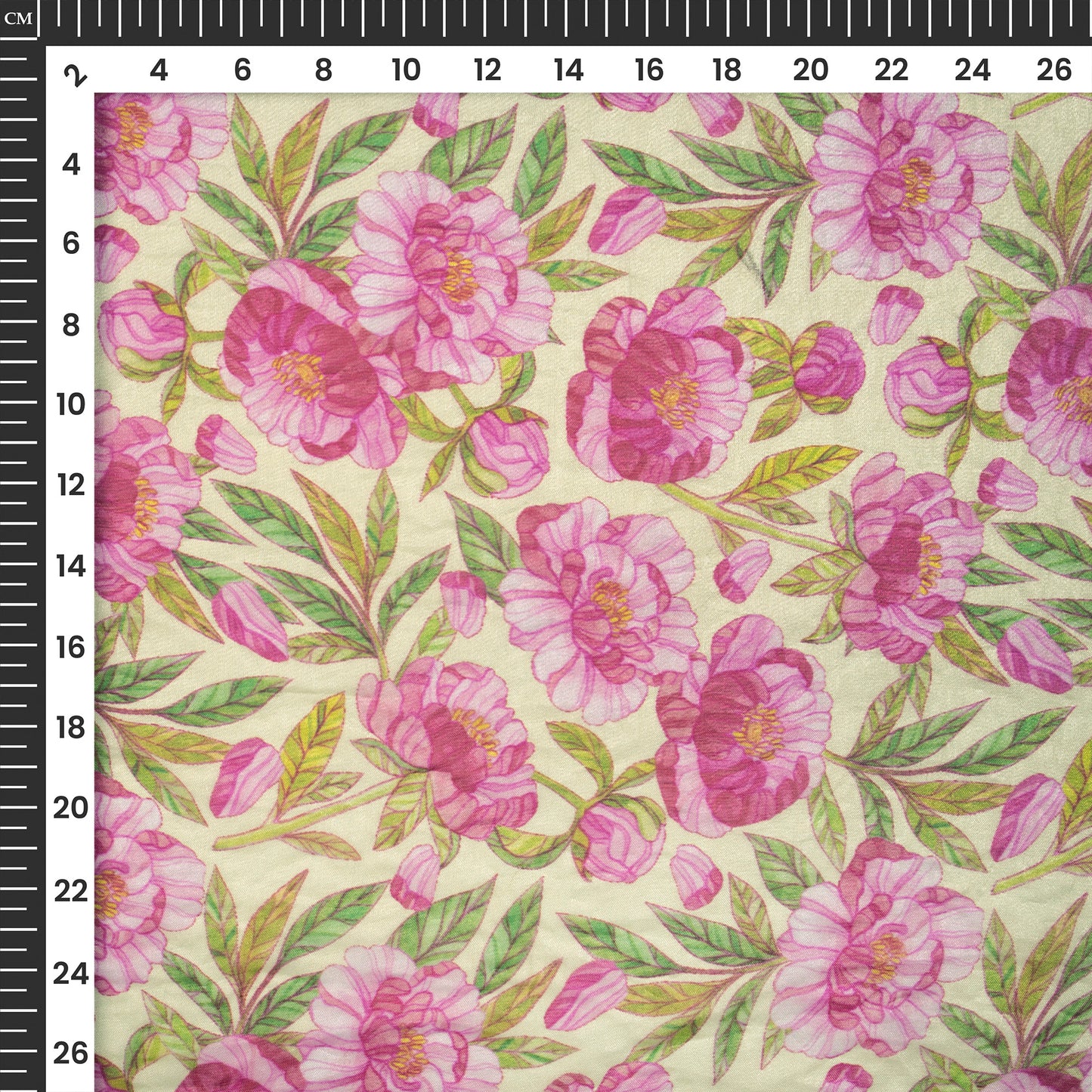 Pink Peonies And Green Digital Print Shimmer Tissue Fabric