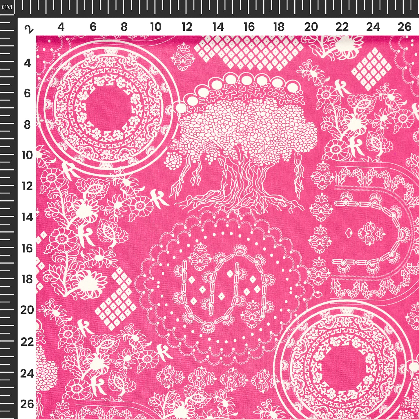 Magenta Majesty – Intricate Cream Digital Print Butter Crepe Fabric