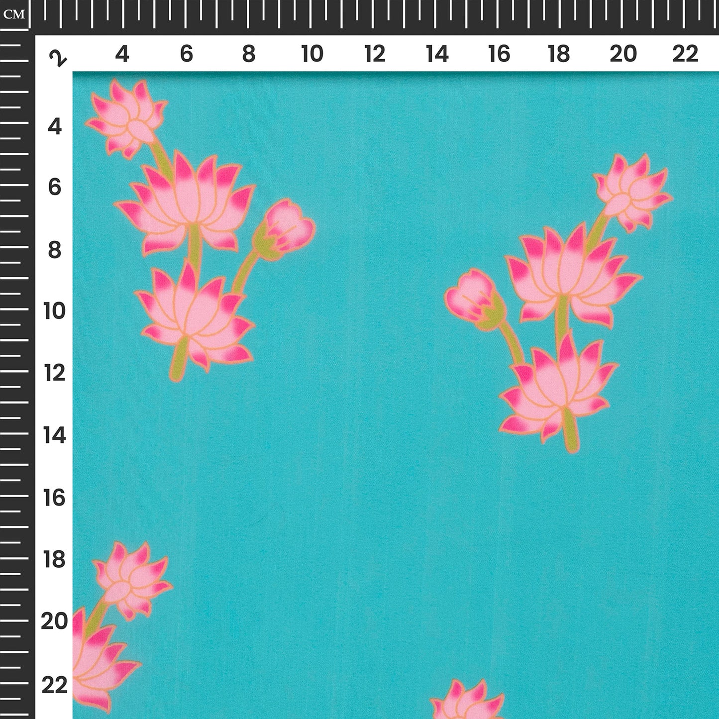 Pink Floral On Vibrent Blue Backgound Digital Print Muslin Fabric