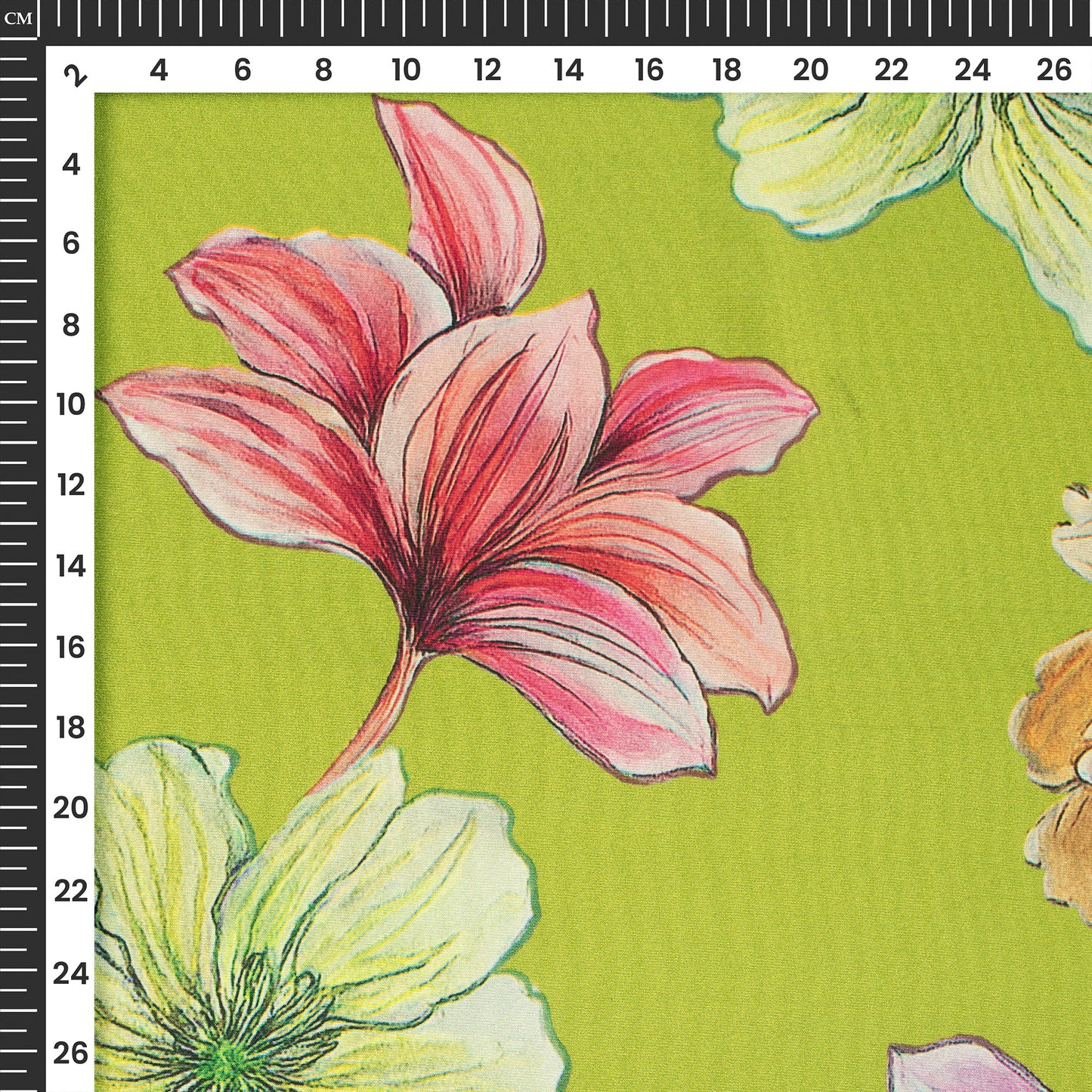 Olive Green Background Beautiful Floral Digital Print Crepe Silk Fabric