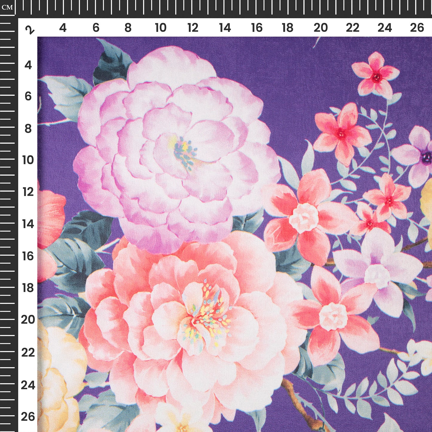 Grape Color Beautiful Flora Digital Print Lush Satin Fabric
