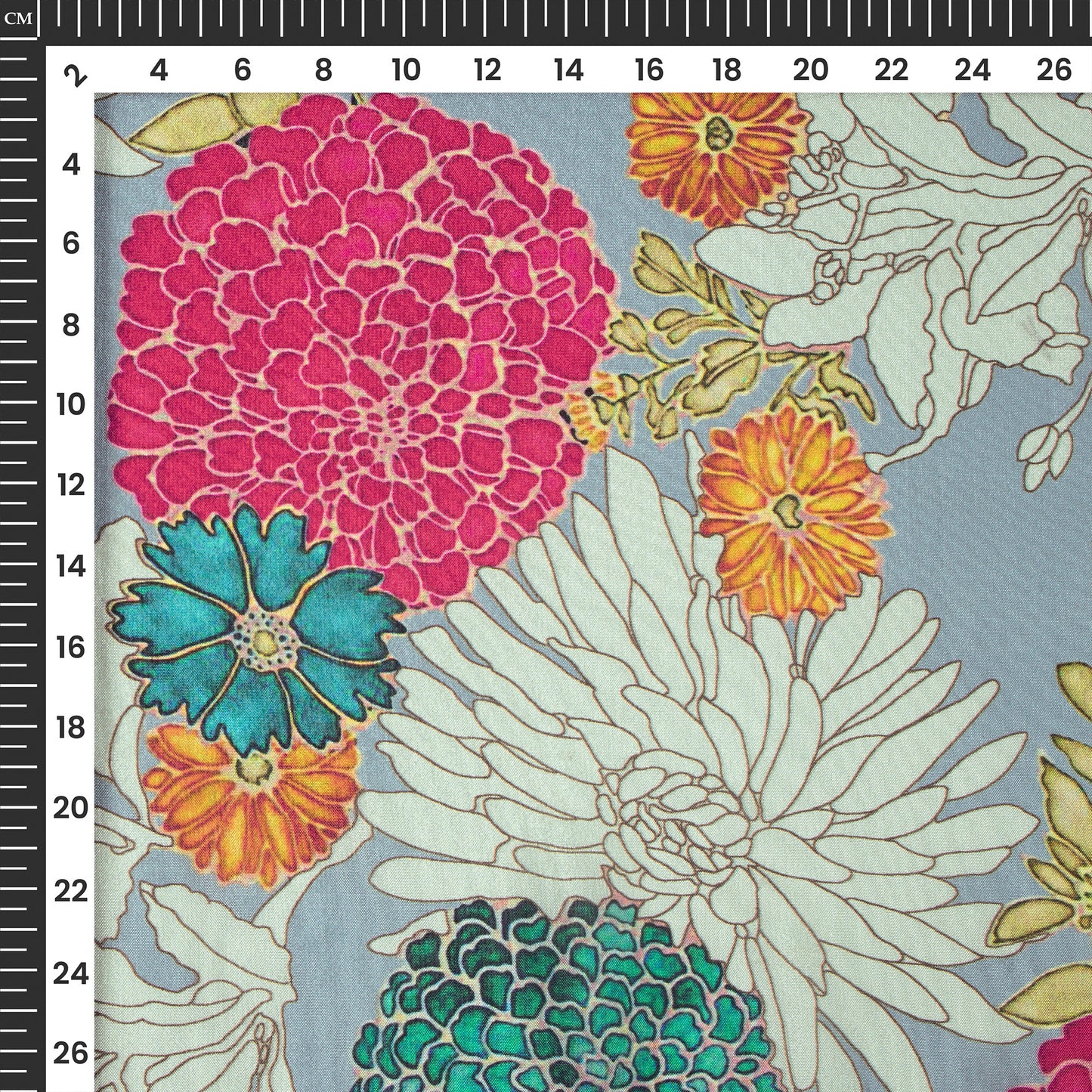 Grey Floral Digital Print Viscose Uppada Silk Fabric For Fashion Brands