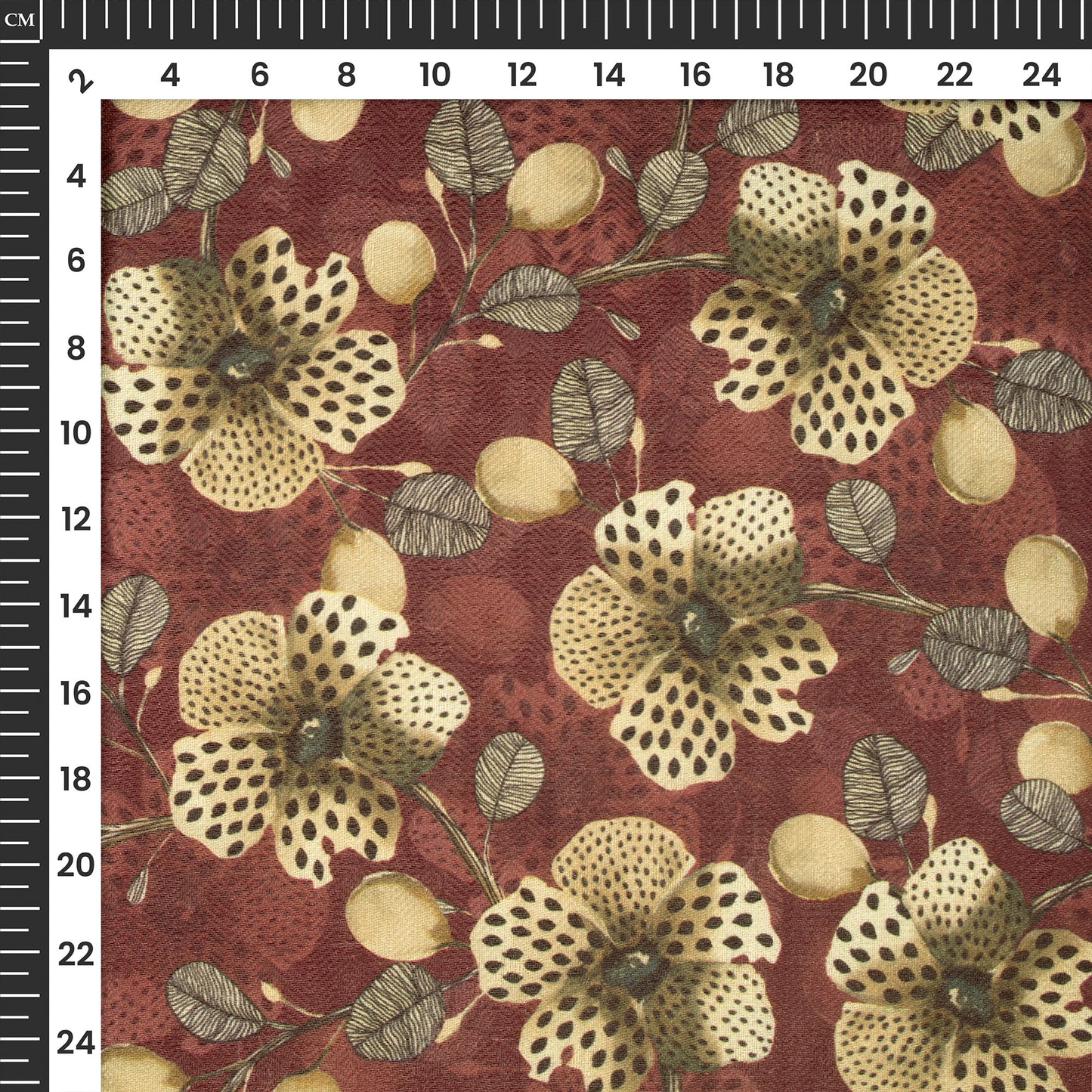 Maroon And Golden Floral Digital Print Elegant Blend Pashmina Fabric
