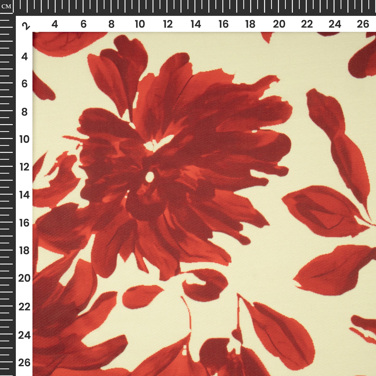 Red Flowers Design on Cream Digital Print Muslin Fabric