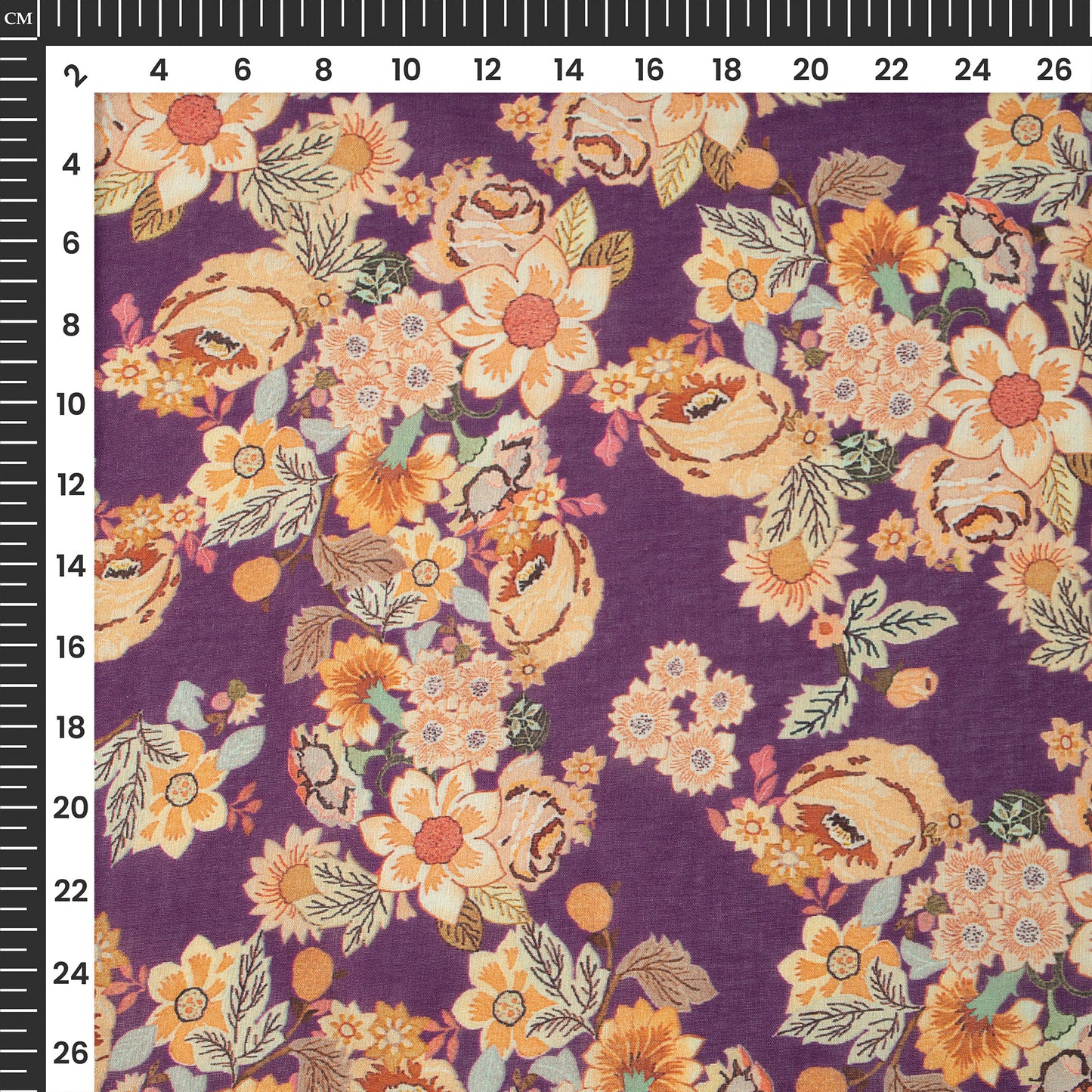 Wine Purple Classic Floral Design Digital Print Cotton Mulmul Fabric