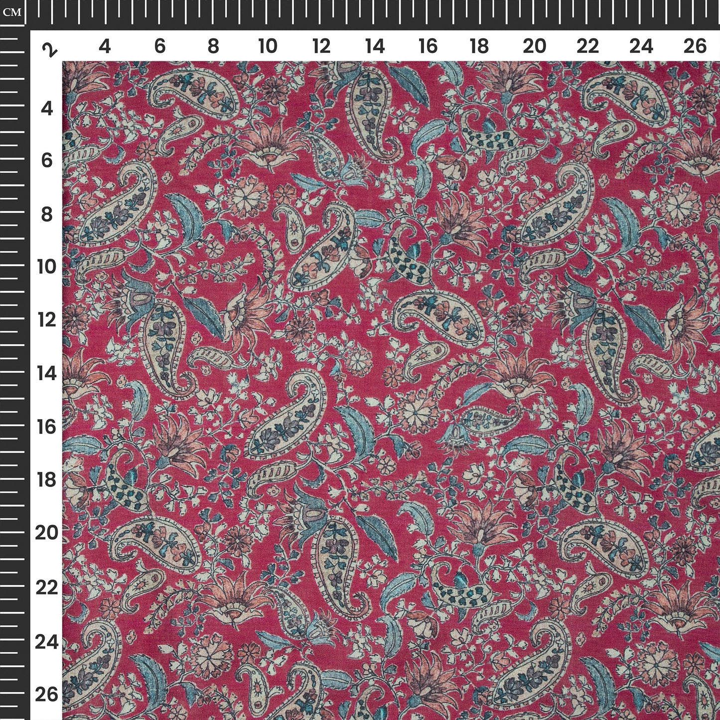 Paisley Floral On Burgundy Digital Print Cotton Mulmul Fabric