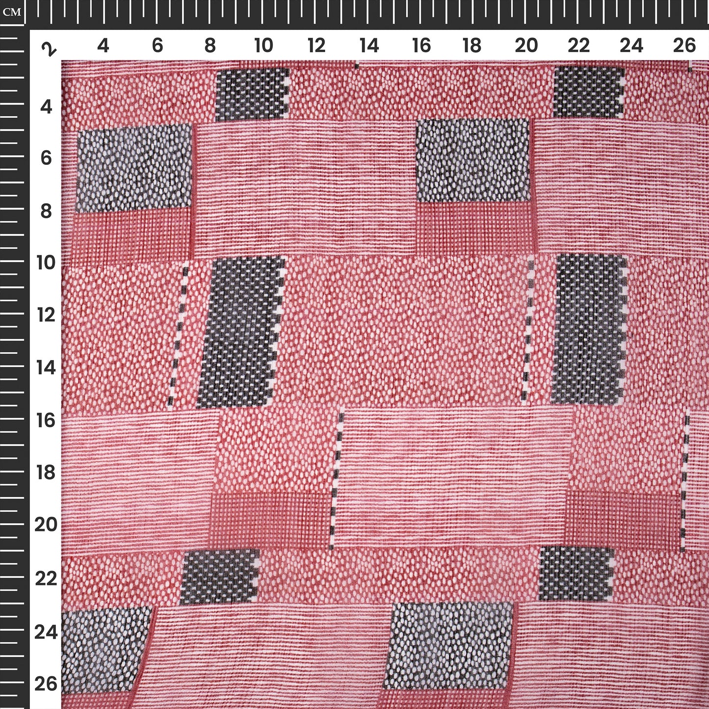 Red And Black Rectangle Geometric Digital Print Bemberg Chiffon Fabric