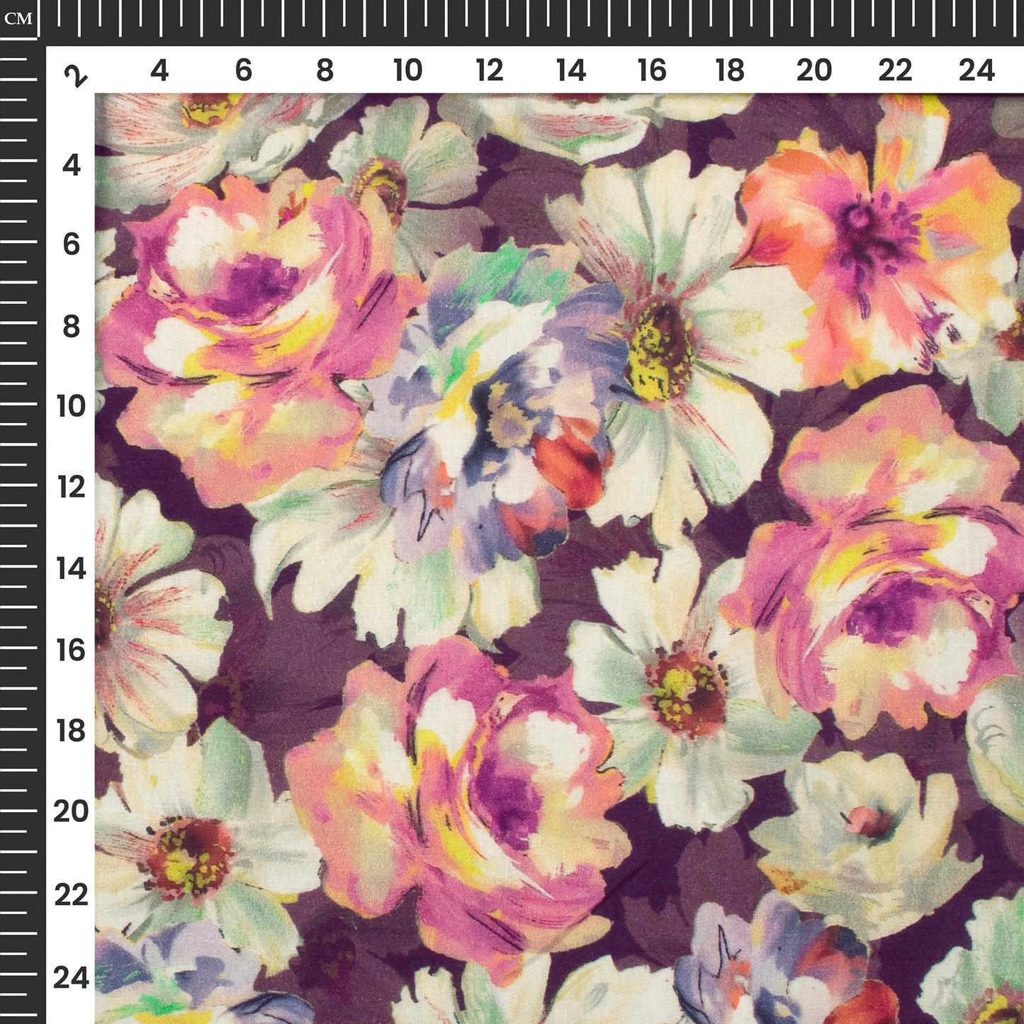 New Abstract Floral On Dark Eggplant Digital Print Cotton Cambric Fabric