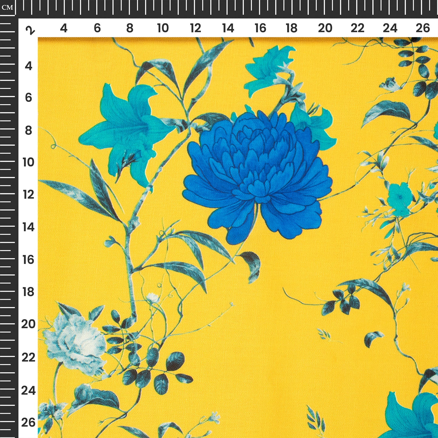 Attractive Indigo Floral Digital Print Poly Linen Slub Fabric