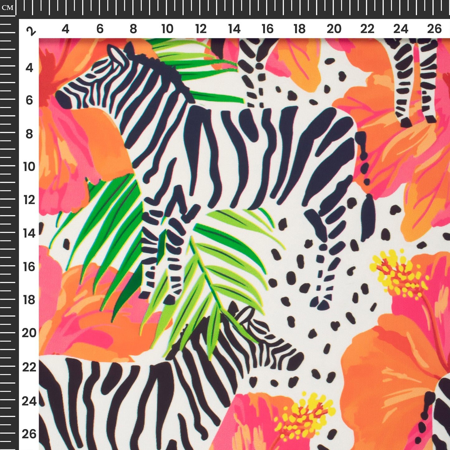 Zebra On Floral Pattern Digital Print Imported Satin Fabric