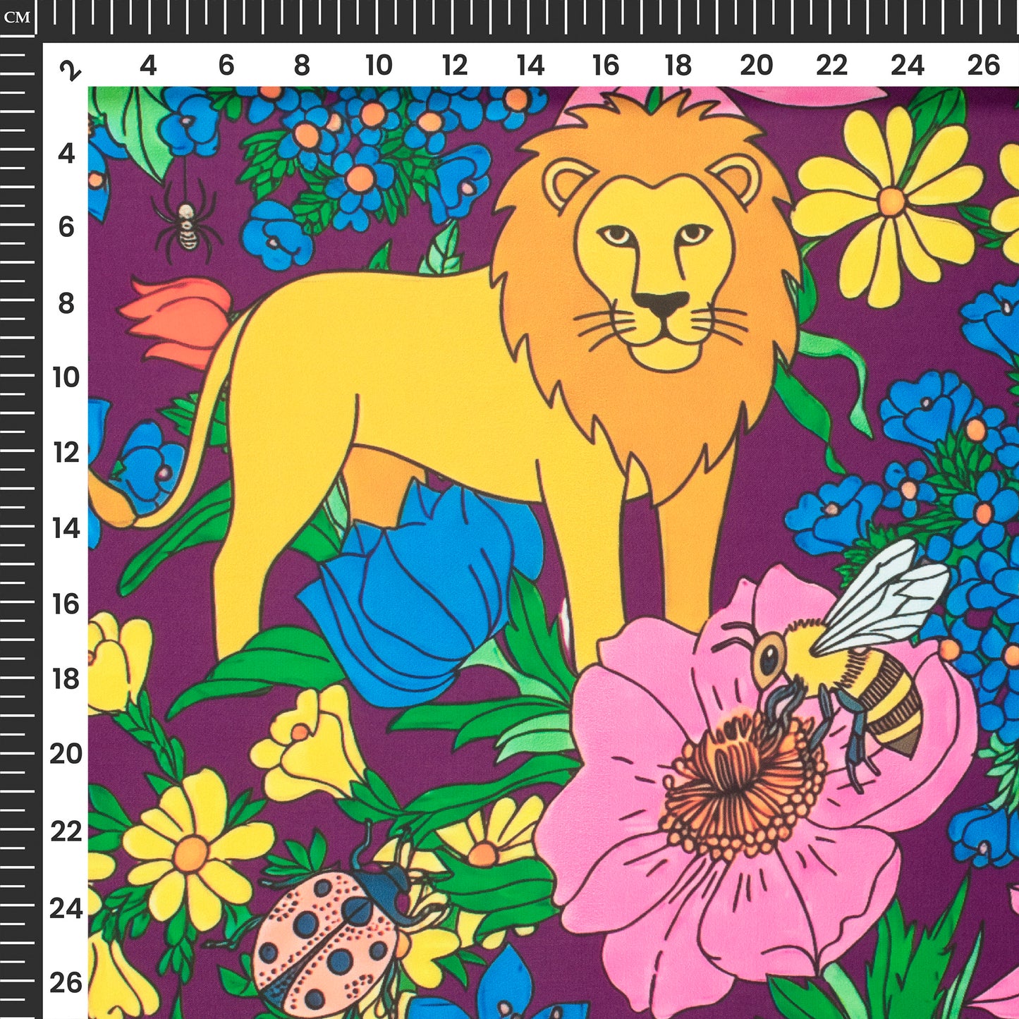 Lion Floral pattern Digital Print Imported Satin Fabric