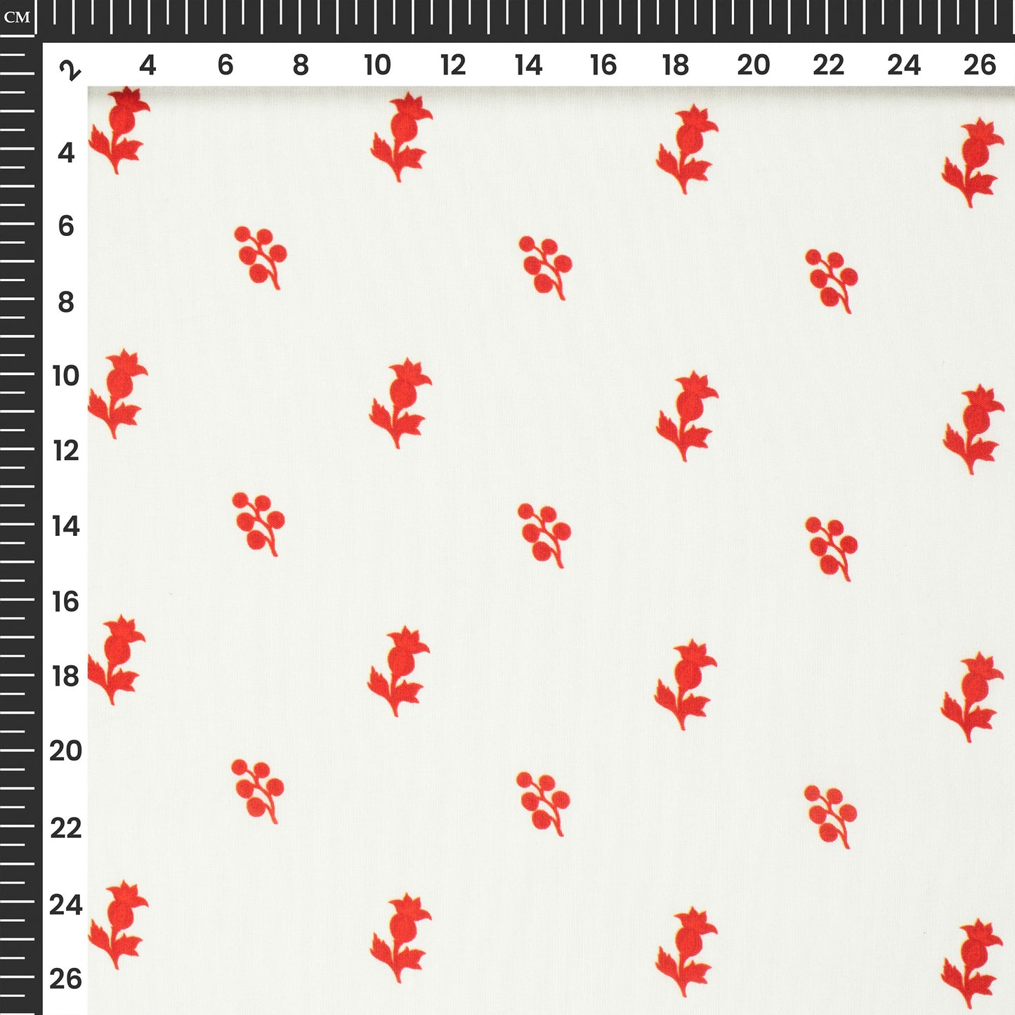 White And Red Motifs Floral Digital Print Muslin Fabric
