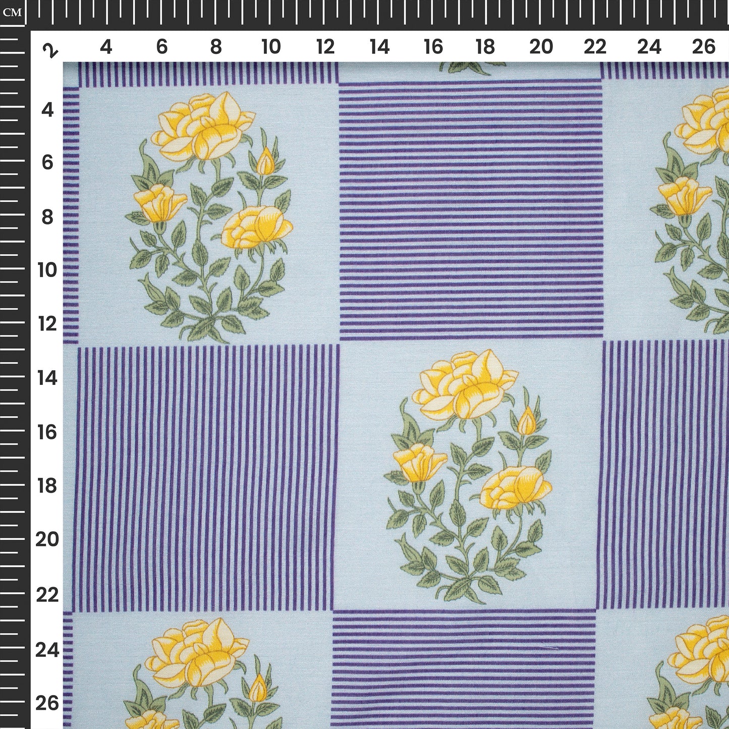 Baby Blue Floral Digital Print Cotton Mulmul Fabric