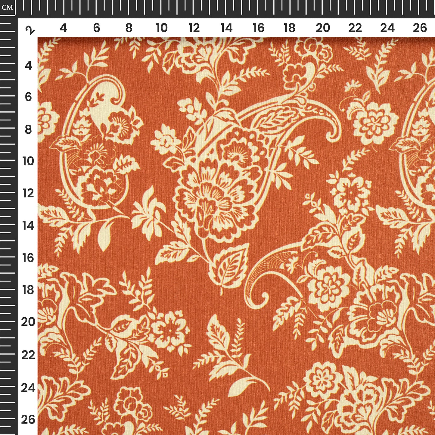 Fire Orange Floral Digital Print Crepe Silk Fabric