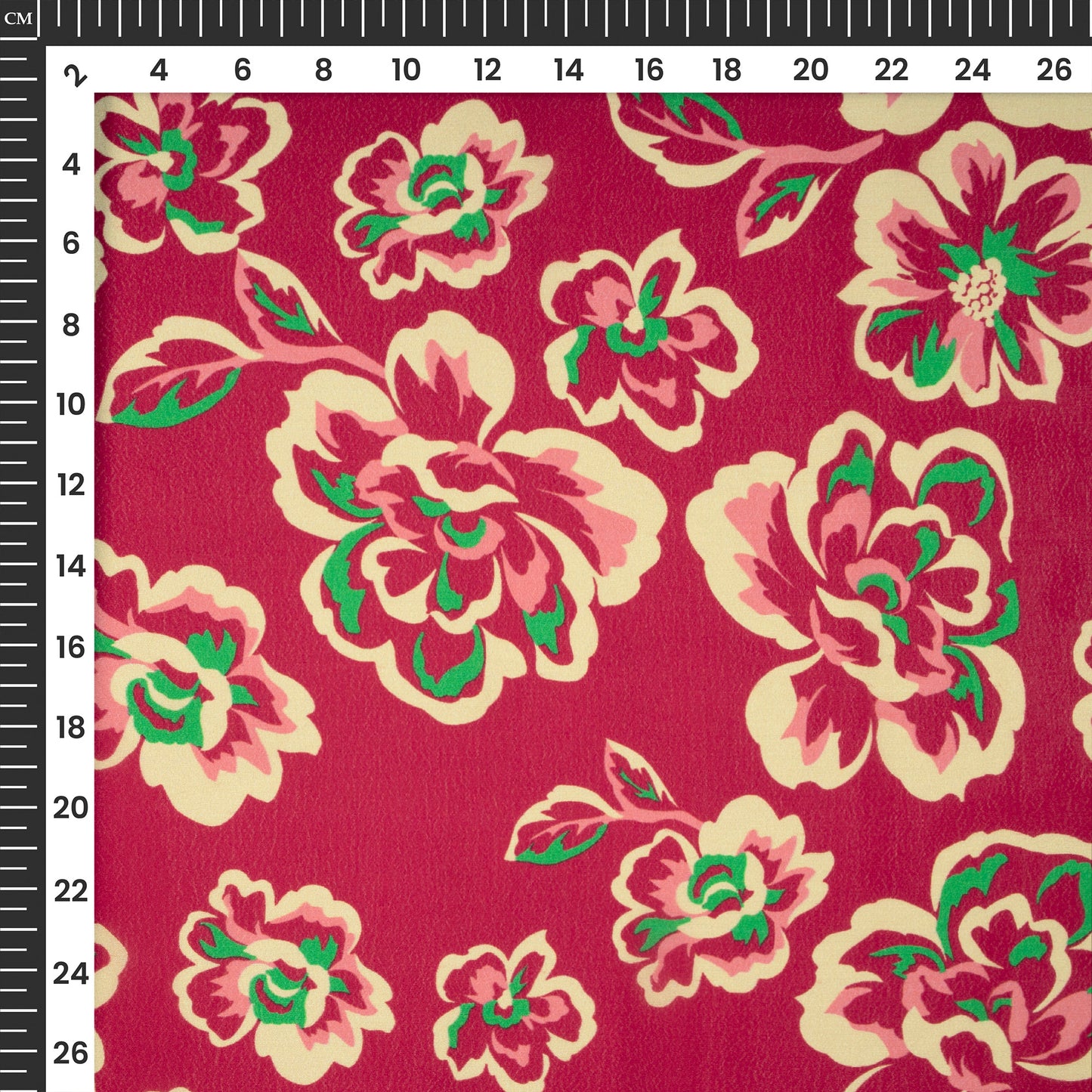 Rose Red Floral Digital Print Viscose Natural Crepe Fabric