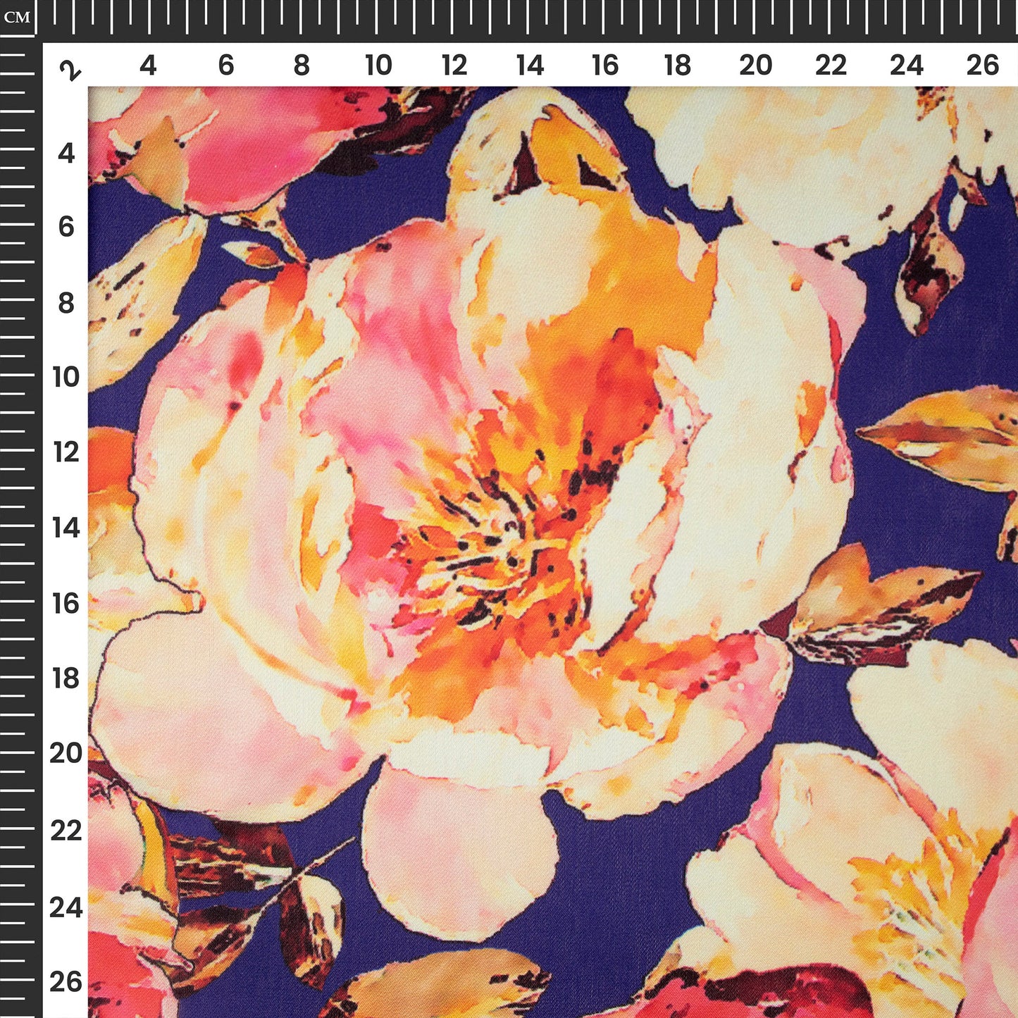 Admiral Blue Floral Digital Print Georgette Satin Fabric