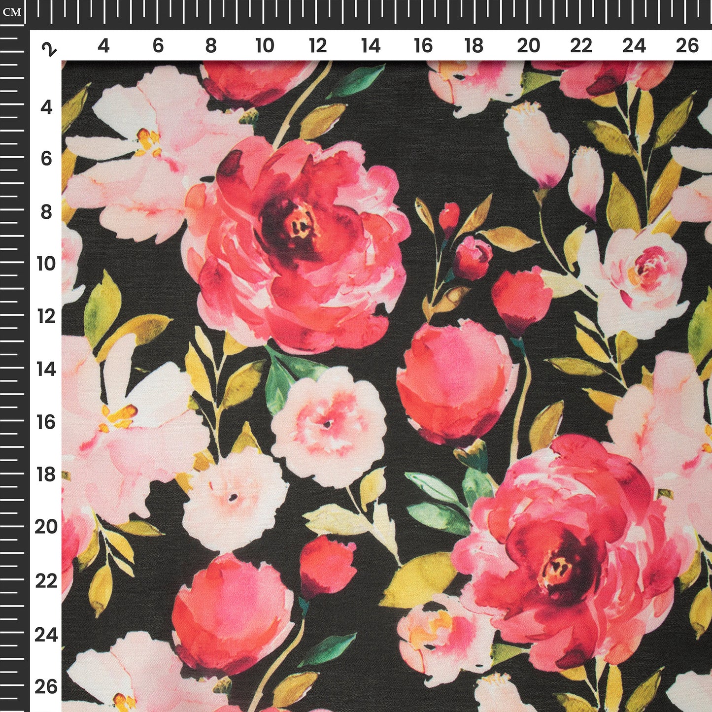 Ruby Red Floral Digital Print Georgette Satin Fabric