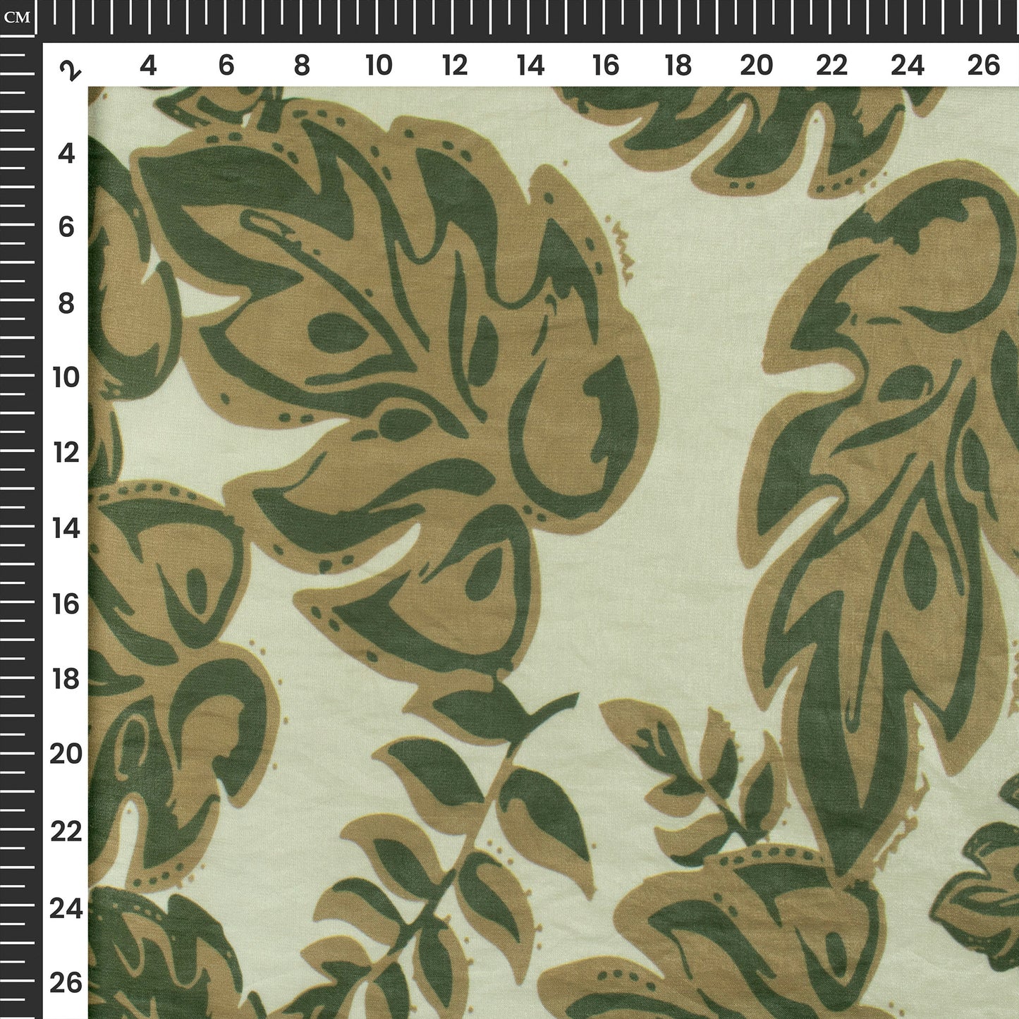 Dark Green Leaf Digital Print Shimmer Tissue Fabric