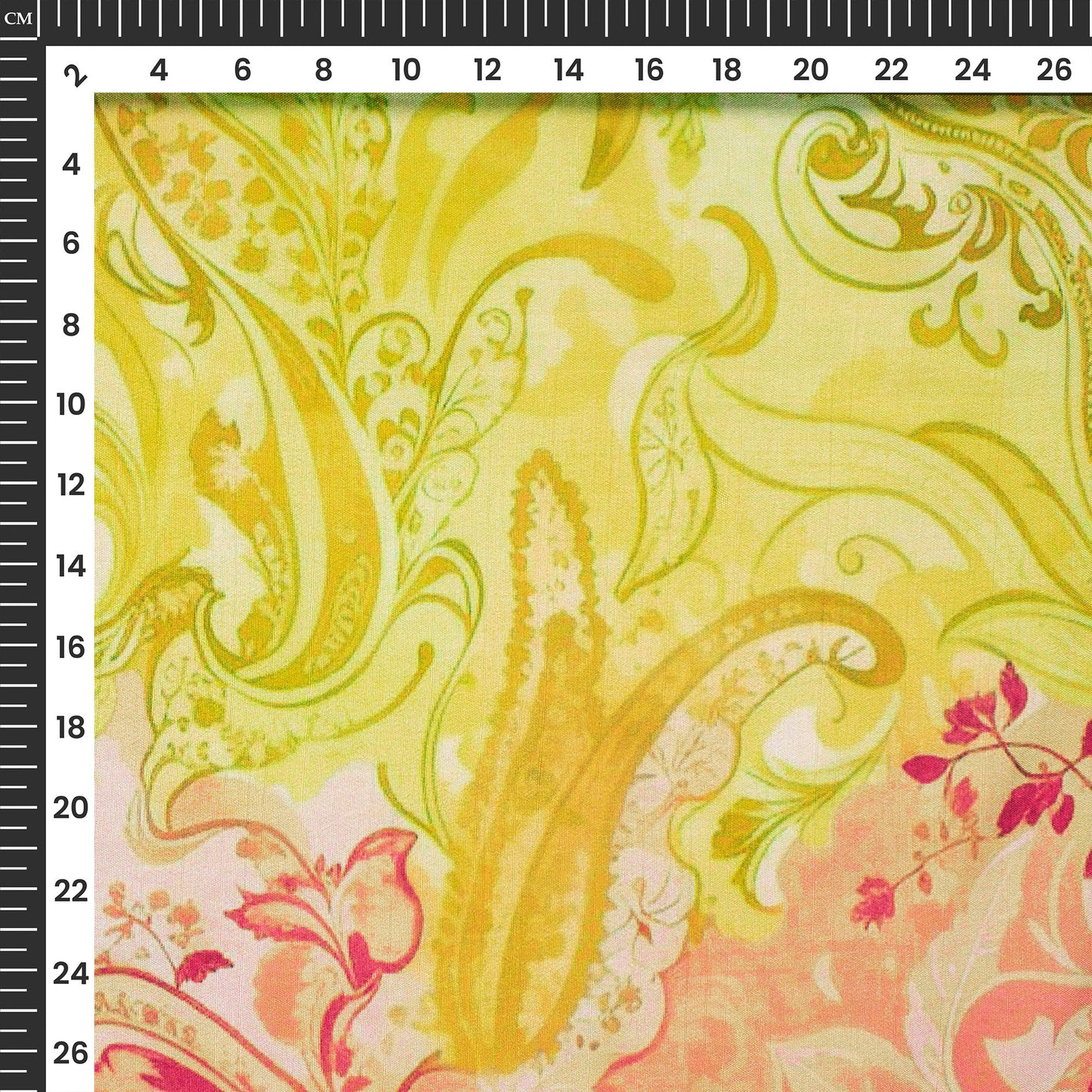 Mustard Yellow Floral Digital Print Bemberg Raw Silk Fabric