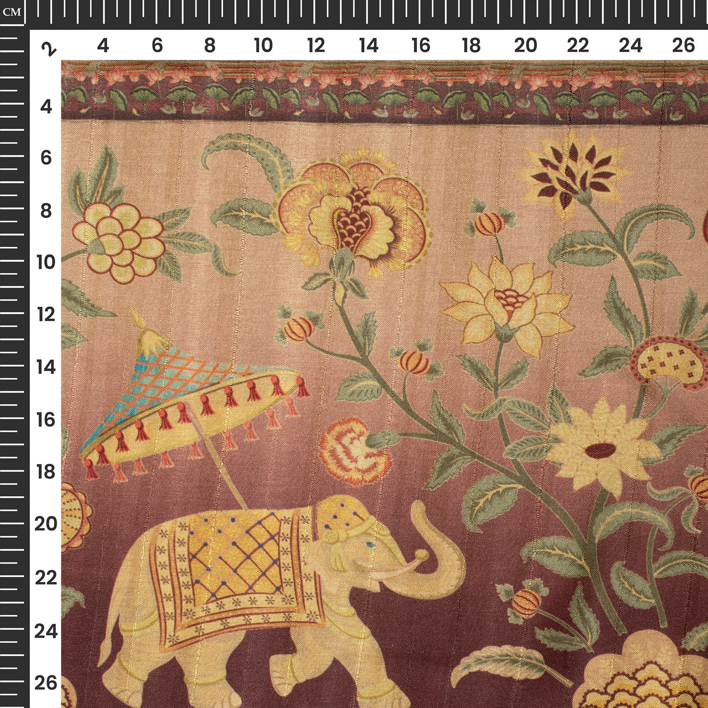 Royal Heritage Drop - Elephant Digital Print Art Tussar Silk Fabric