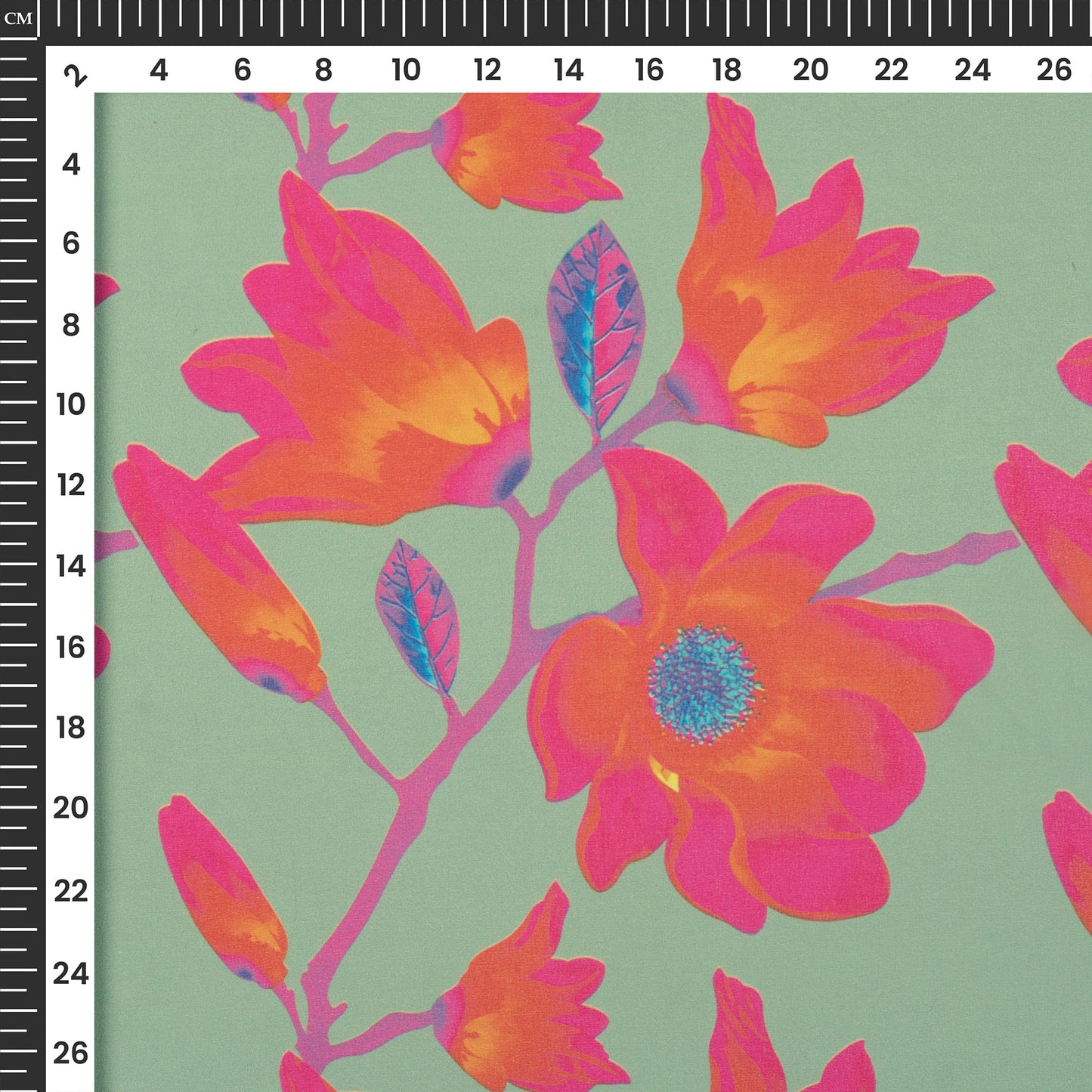 Sea Green And Brink Pink Floral Digital Print Lightweight Georgette Fabric