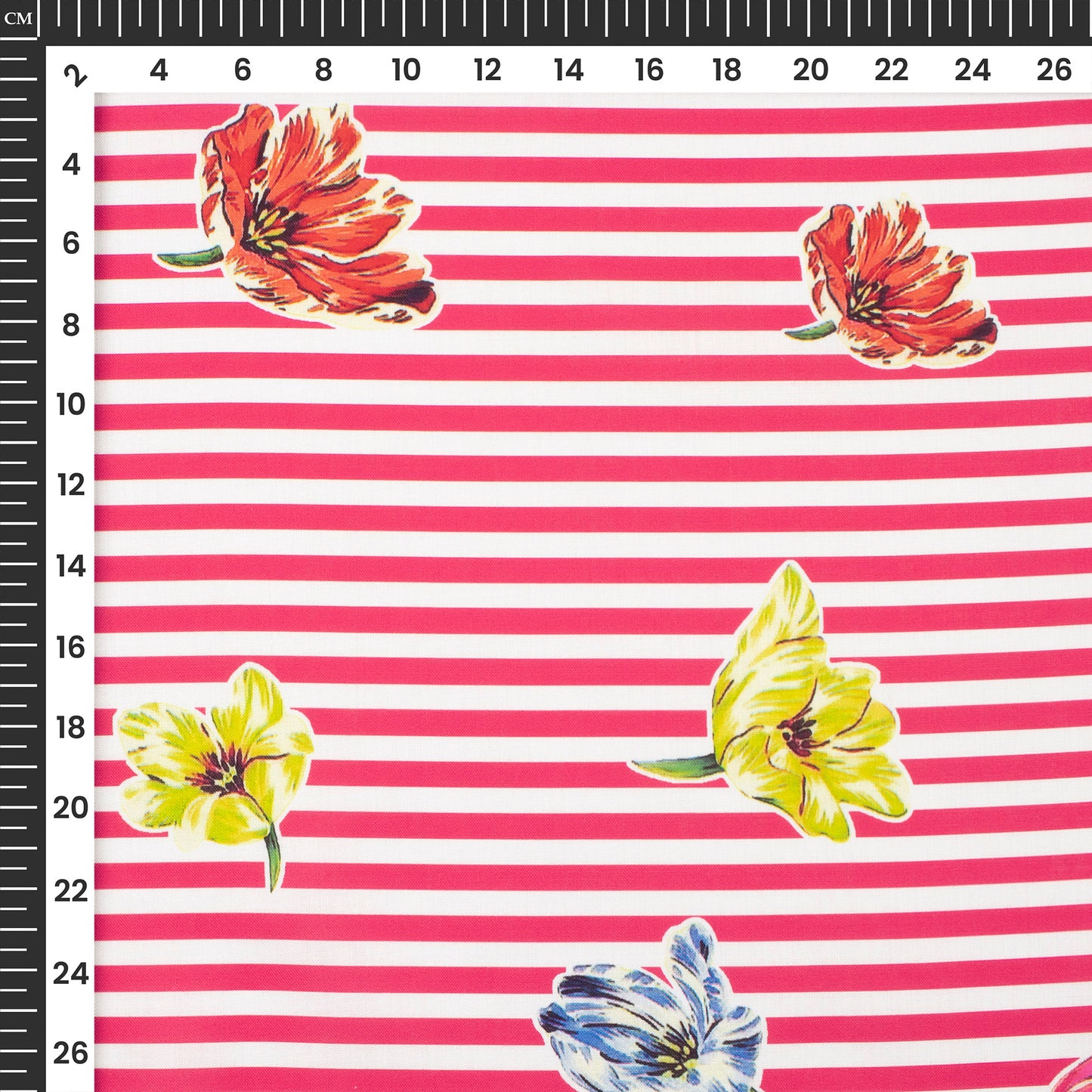 Blood Red Floral Stripes Digital Print Poly Cambric Fabric