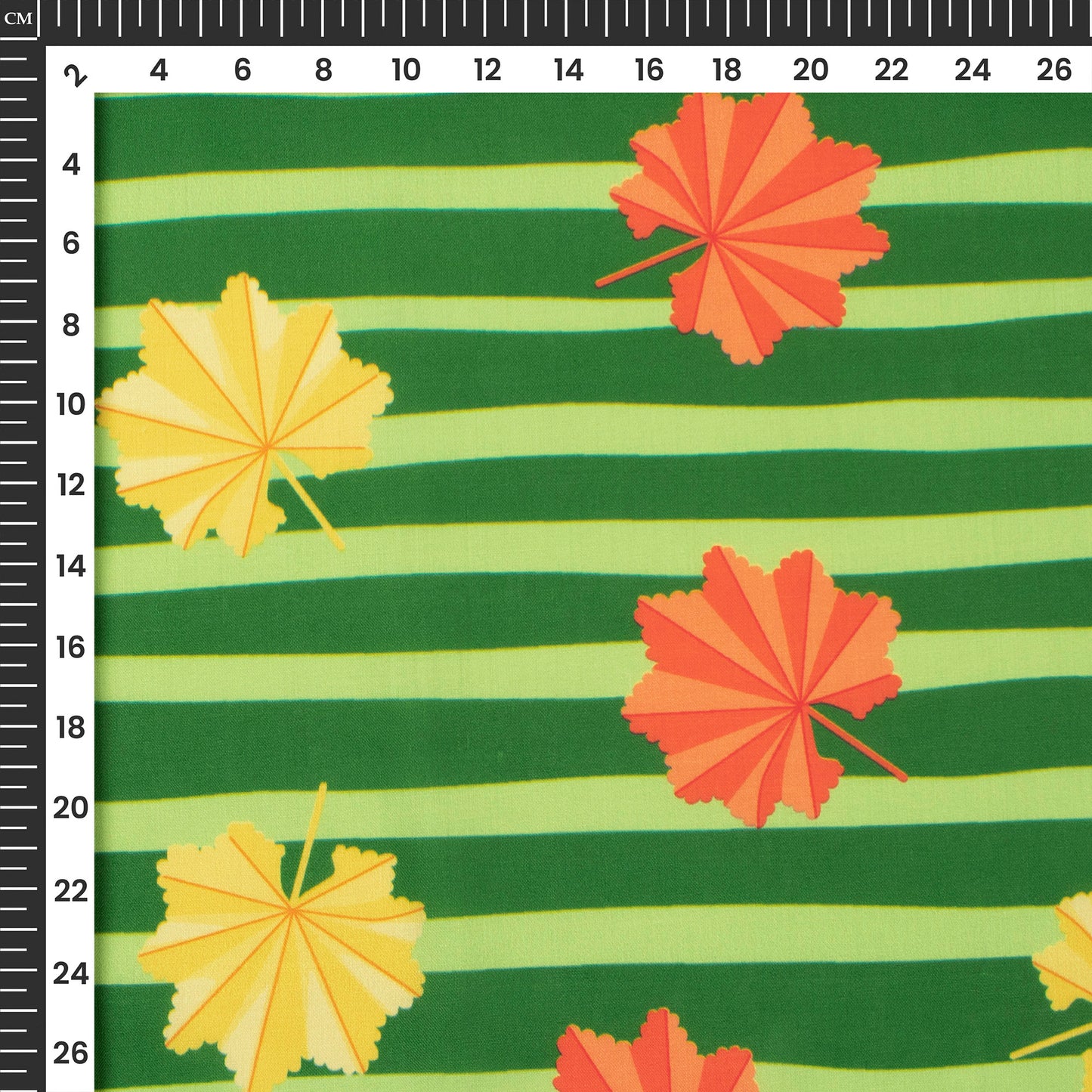 Spring Green Floral Stripes Digital Print Poly Cambric Fabric