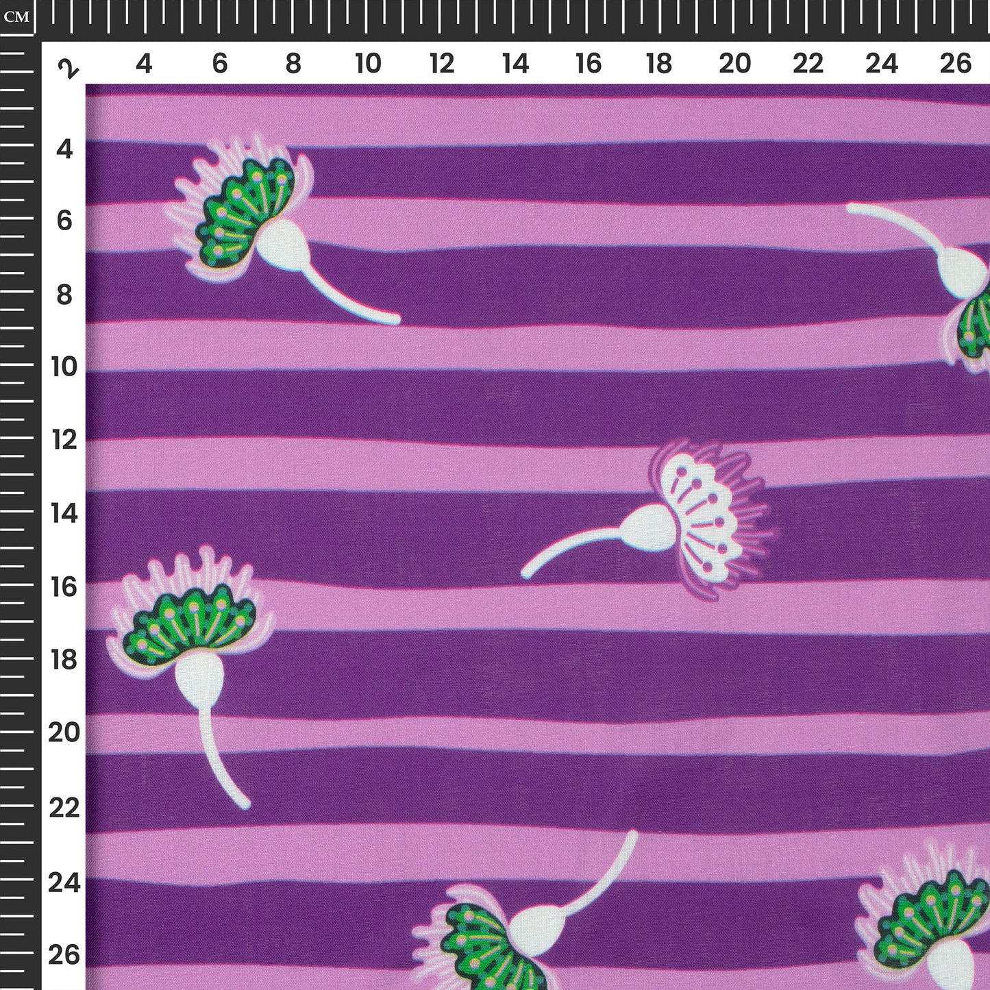 Blue Voilet Floral Stripes Digital Print Poly Cambric Fabric