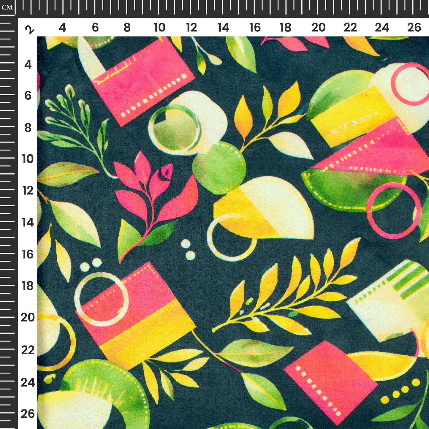 Dark Pine Green Leaf Digital Print Lush Satin Fabric