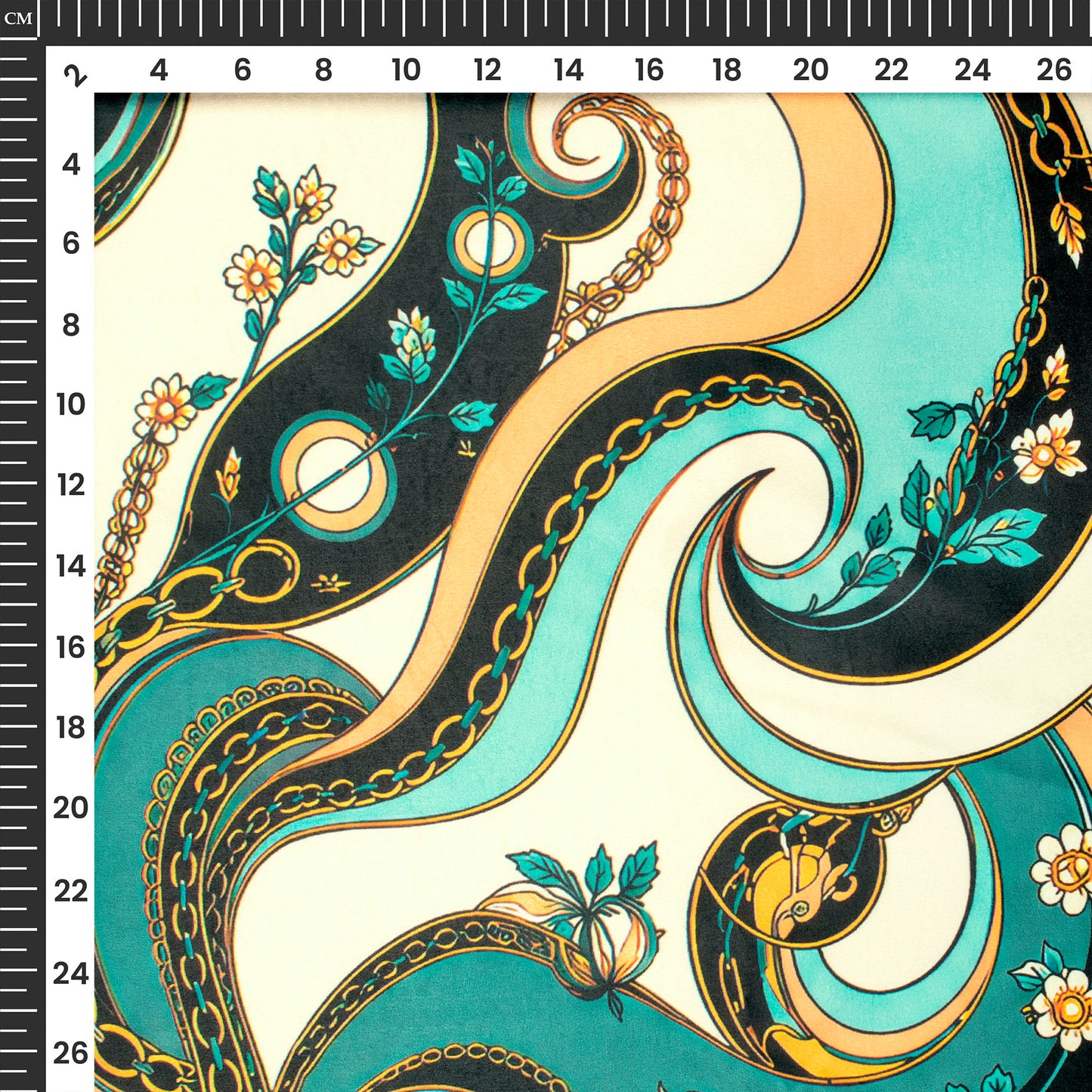 Pastel Blue Chain Digital Print Lush Satin Fabric