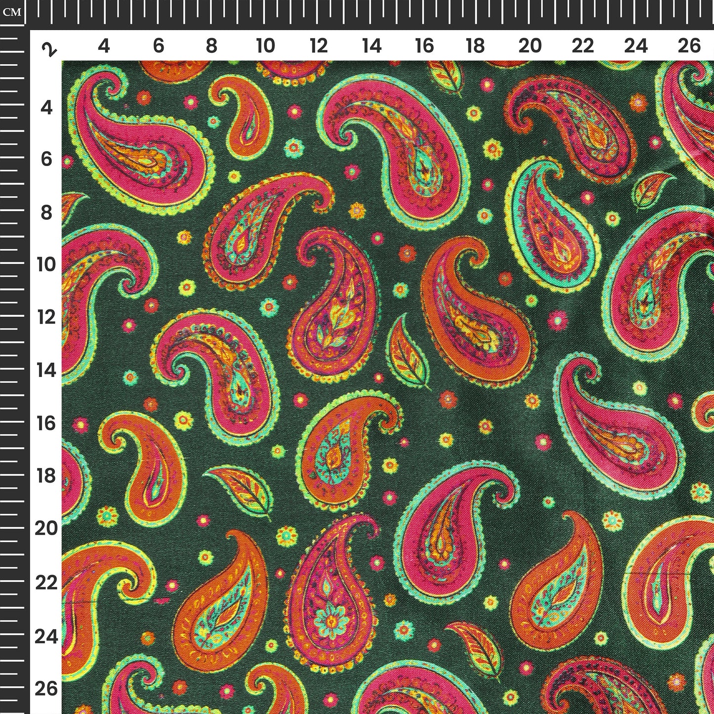 Dark Green Paisley Digital Print Viscose Gaji Silk Fabric