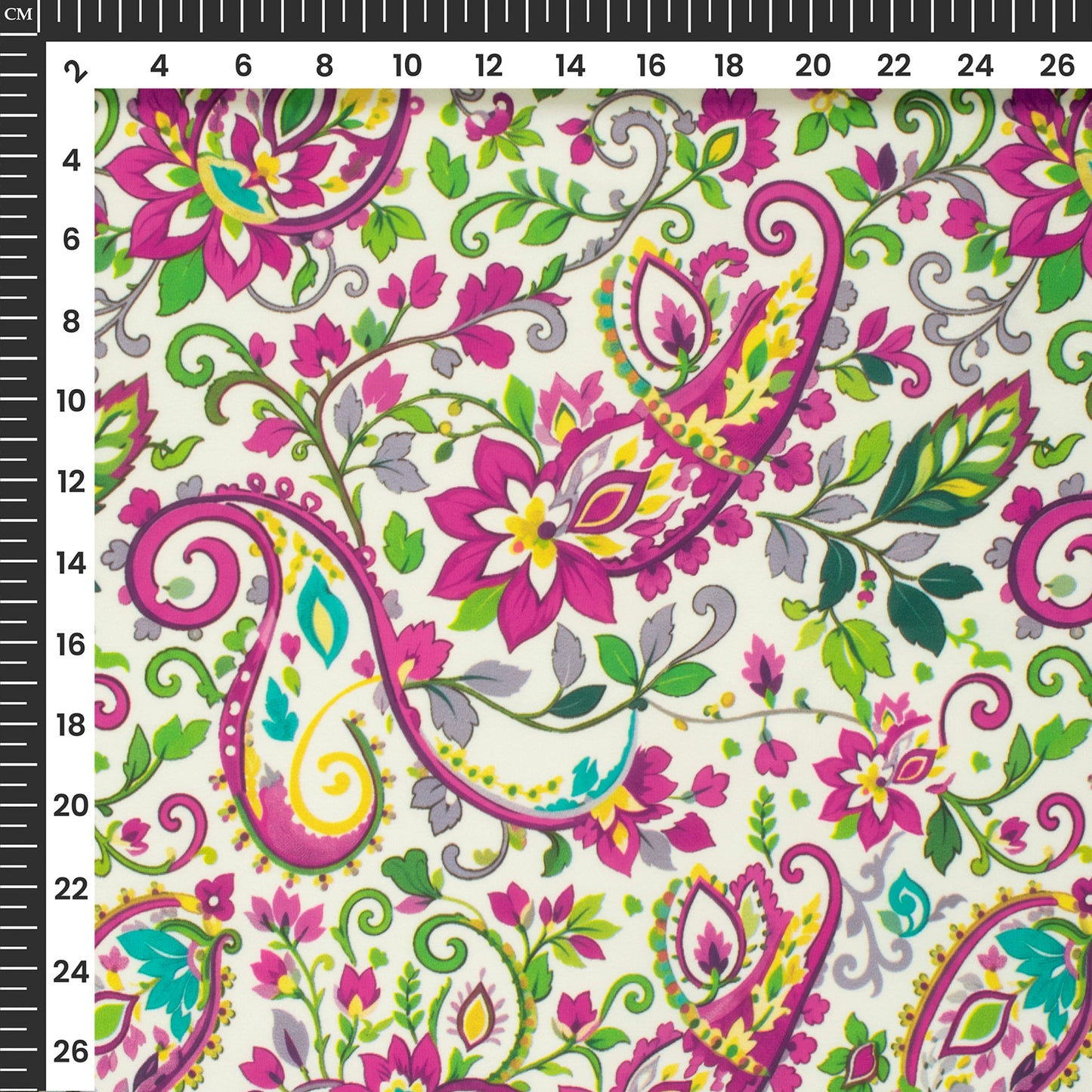Deep Pink Paisley Digital Print Imported Satin Fabric