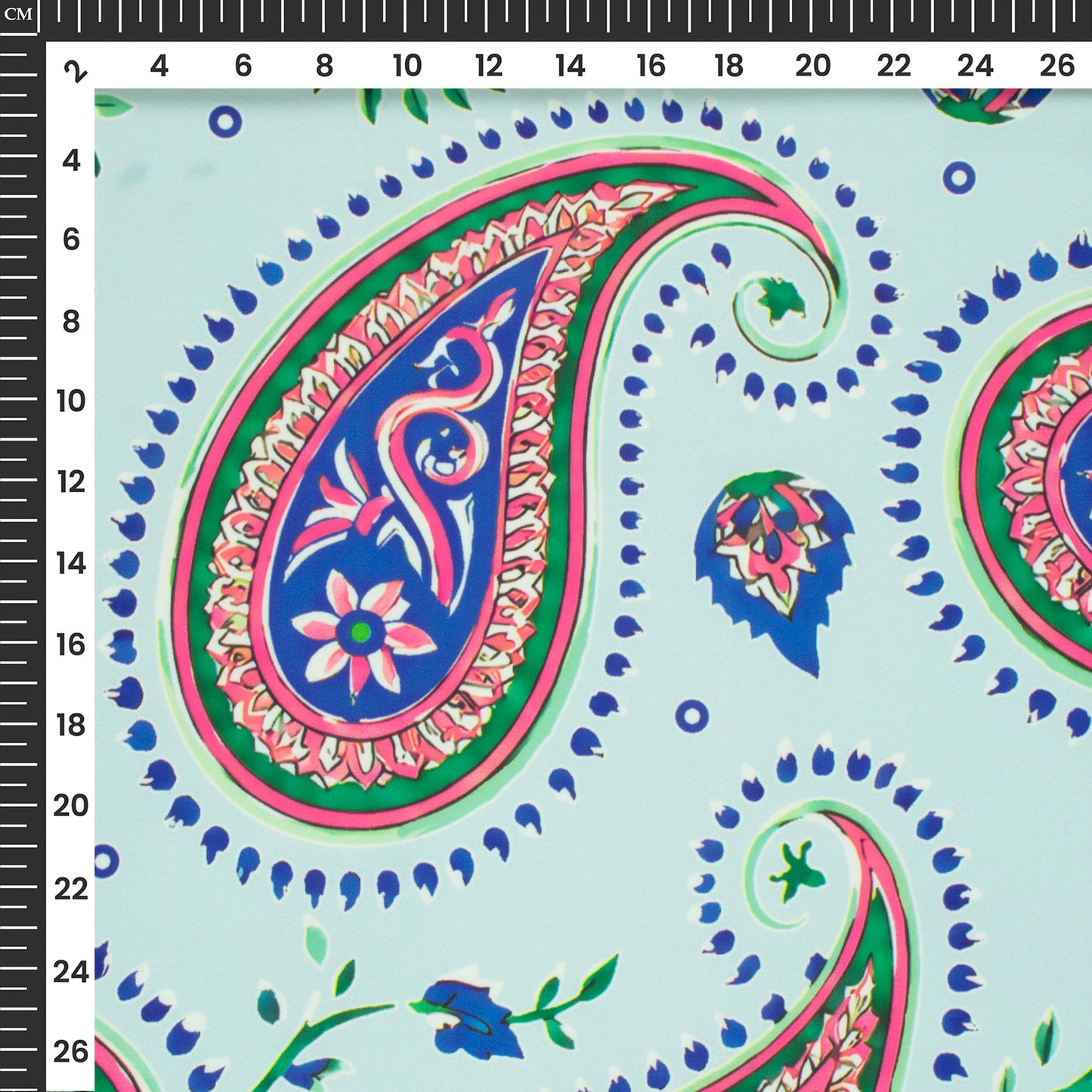 Baby Blue Paisley Digital Print Imported Satin Fabric