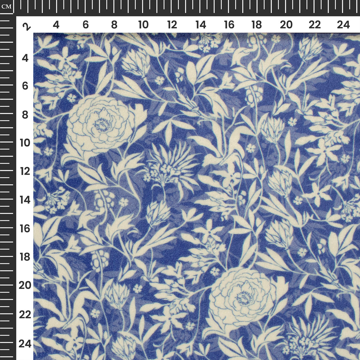 Royal Blue Floral Digital Print Premium Velvet Fabric