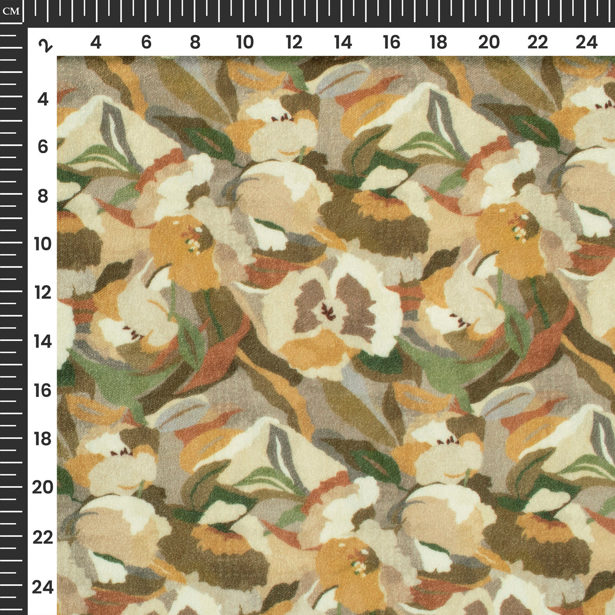 Coffee Brown Floral Digital Print Premium Velvet Fabric