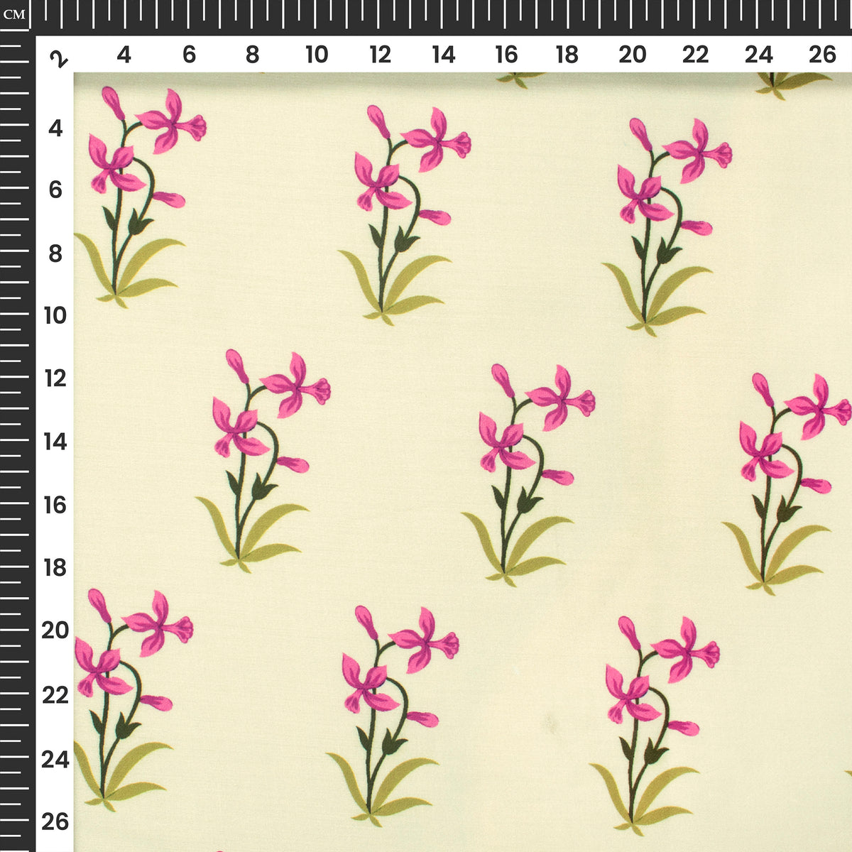 Deep Pink Floral Digital Print Poly Glazed Cotton Fabric