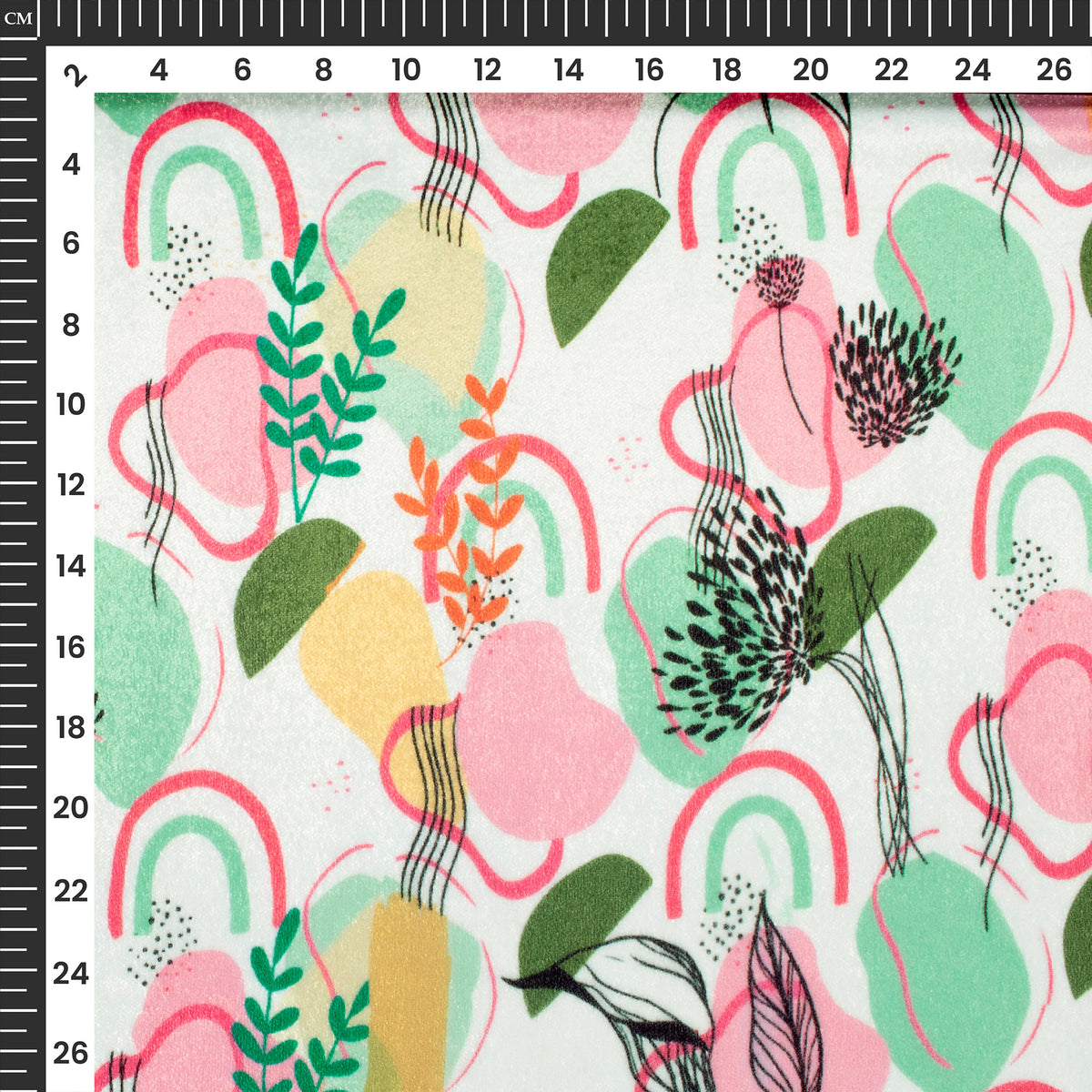 Rose Pink And White Abstract Floral Digital Print Premium Velvet Fabric