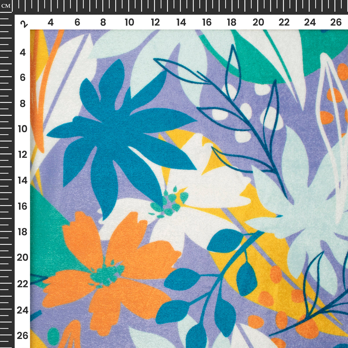 Lilac Purple And Astronaut Blue Floral Digital Print Premium Velvet Fabric