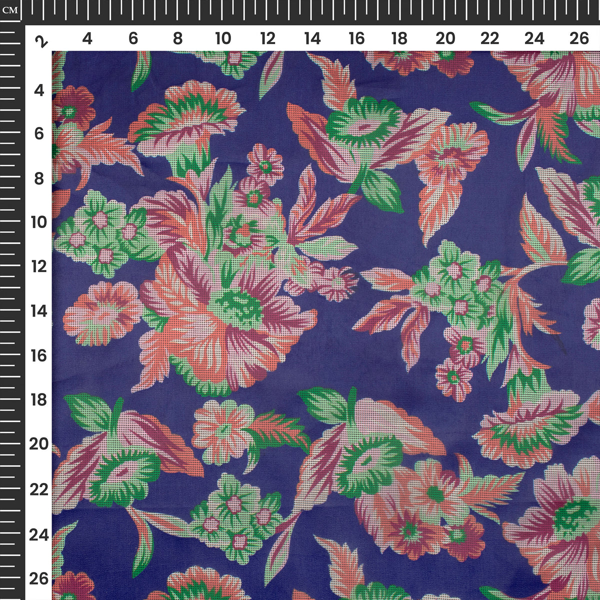 Royal Blue Floral Digital Print Organza Satin Fabric