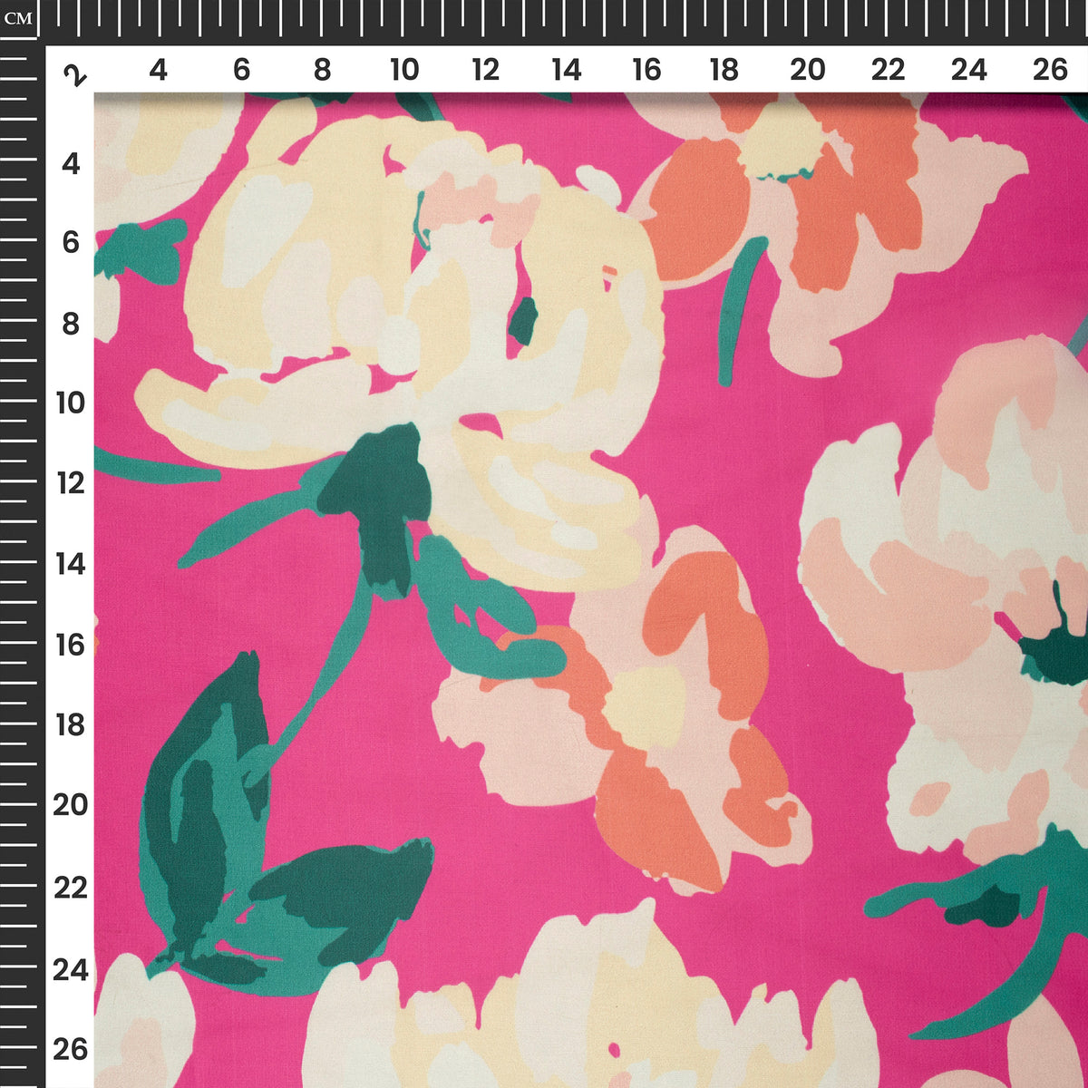 Fuchsia Pink Floral Digital Print Organza Satin Fabric