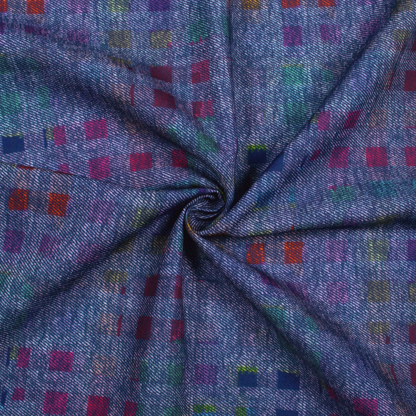 Yale Blue And Dark Purple Deniim Pattern Digital Print Rayon Fabric